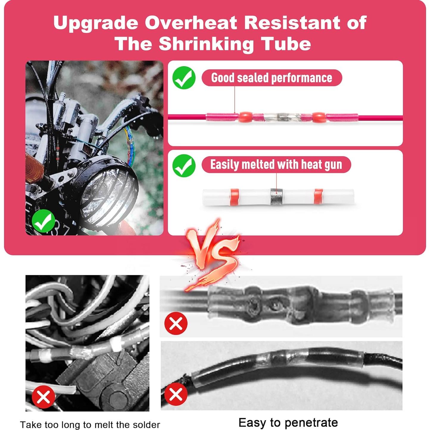 Conectores de Cable Termorretráctiles Kuject 100PCS AWG 22-18