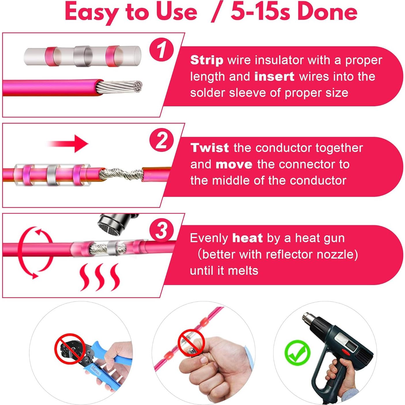 Conectores de Cable Termorretráctiles Kuject 100PCS AWG 22-18