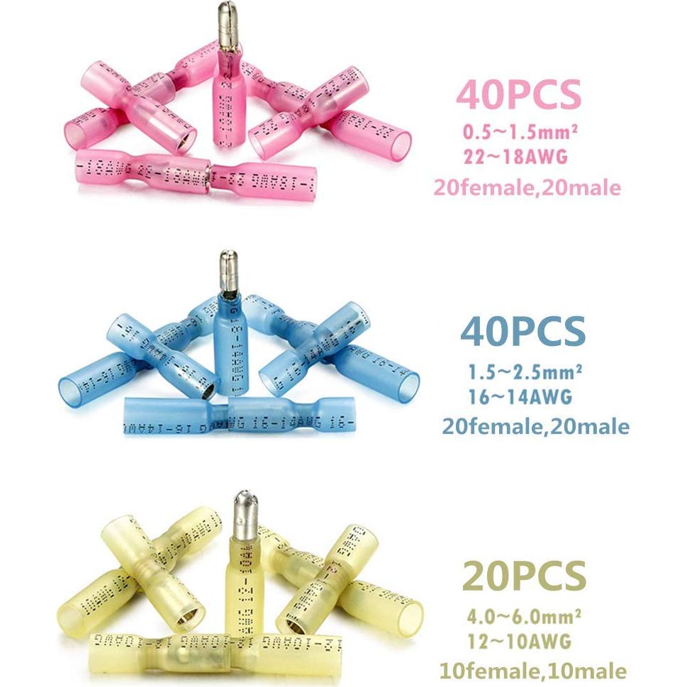 Kit 100 Conectores Bulbo Termocontraíbles PONFY Macho/Hembra