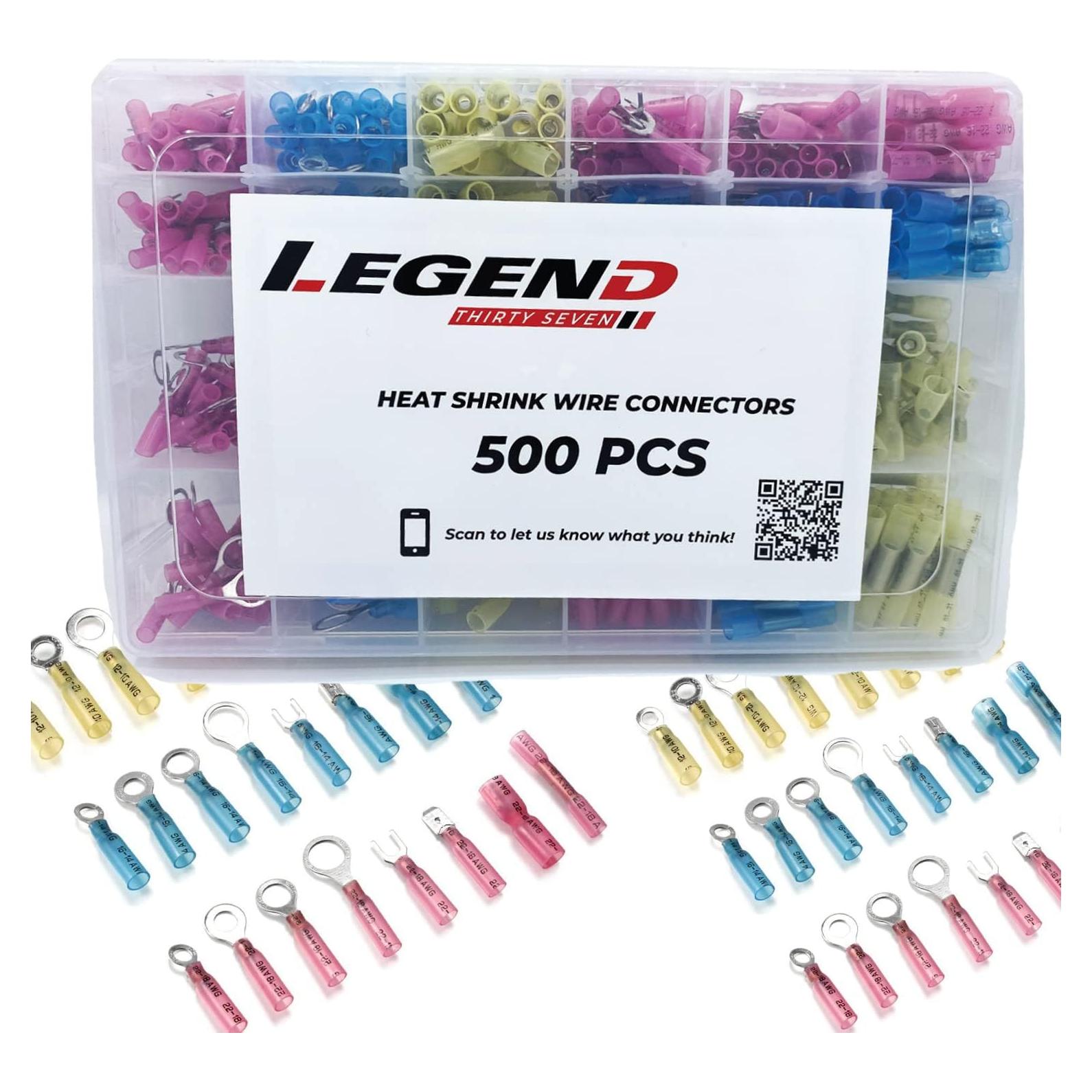Kit de Conectores Termoretráctiles Legend 37 - 500 Piezas, 22-10 AWG