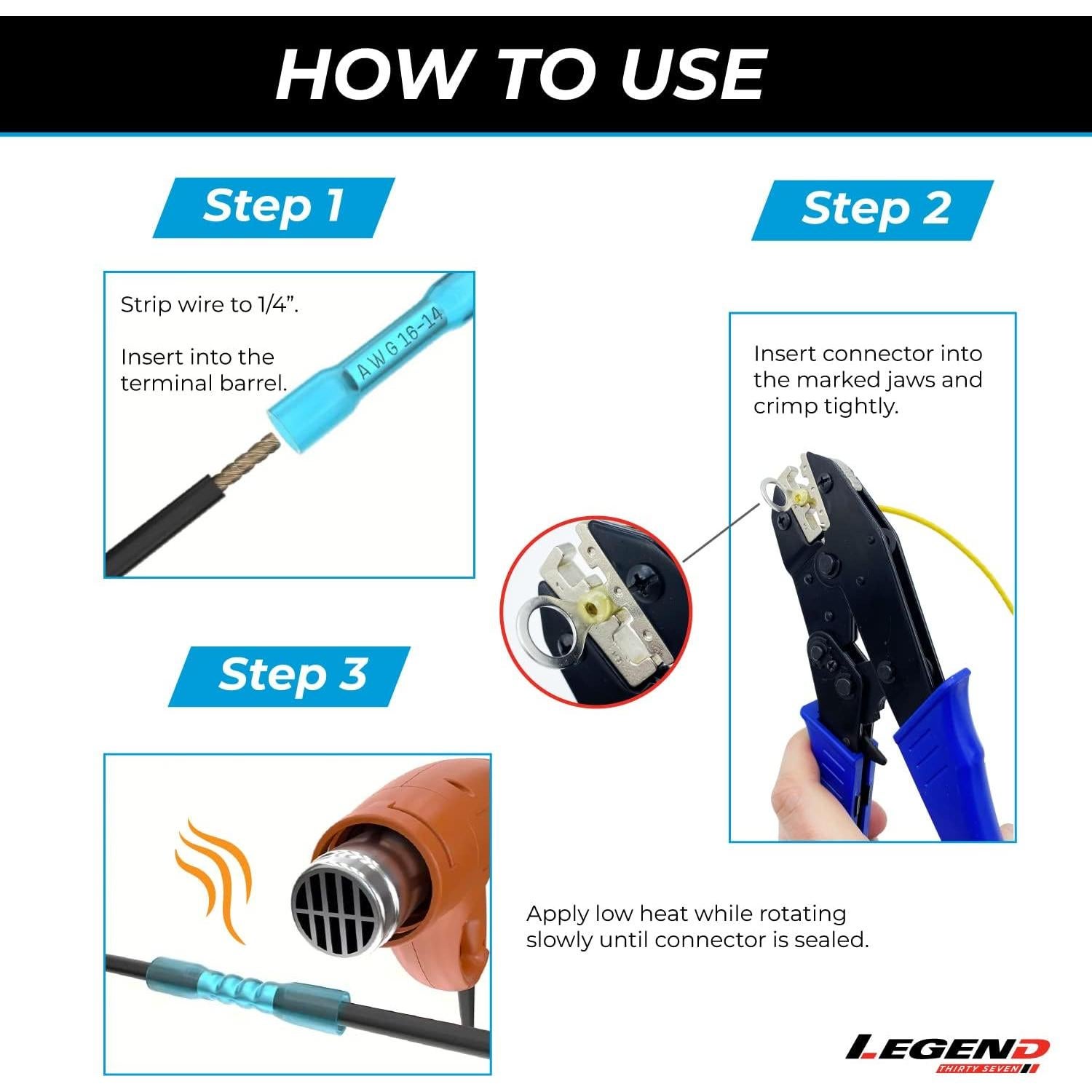 Kit de Conectores Termoretráctiles Legend 37 - 500 Piezas, 22-10 AWG