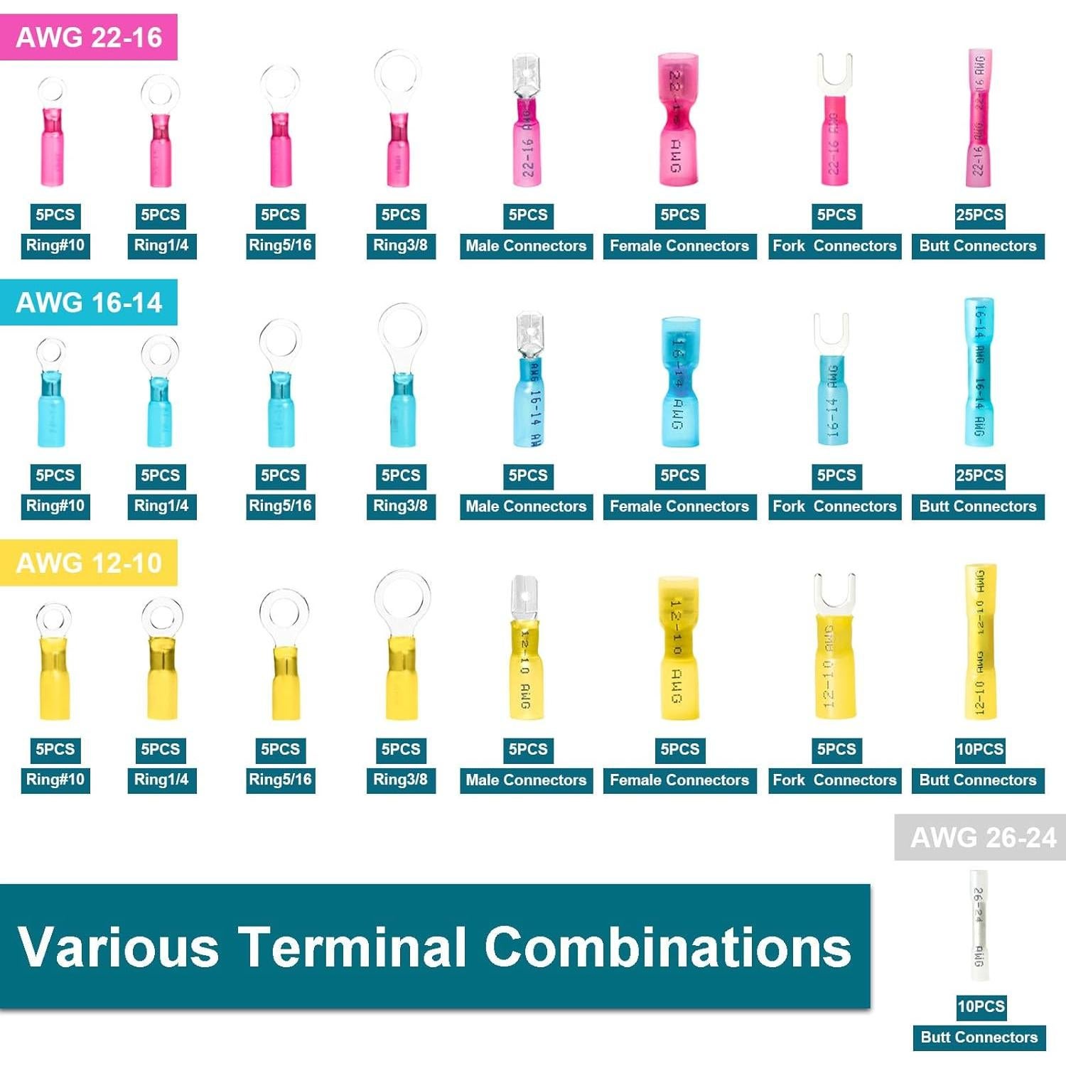 Kit de Conectores de Cable Termocontraíbles ZONBANG 175PCS