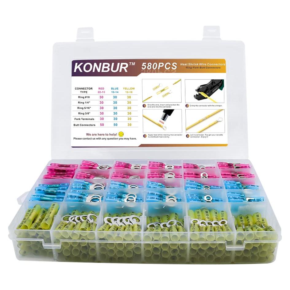 Kit de Conectores Termoretráctiles KONBUR 580Pcs Aislados