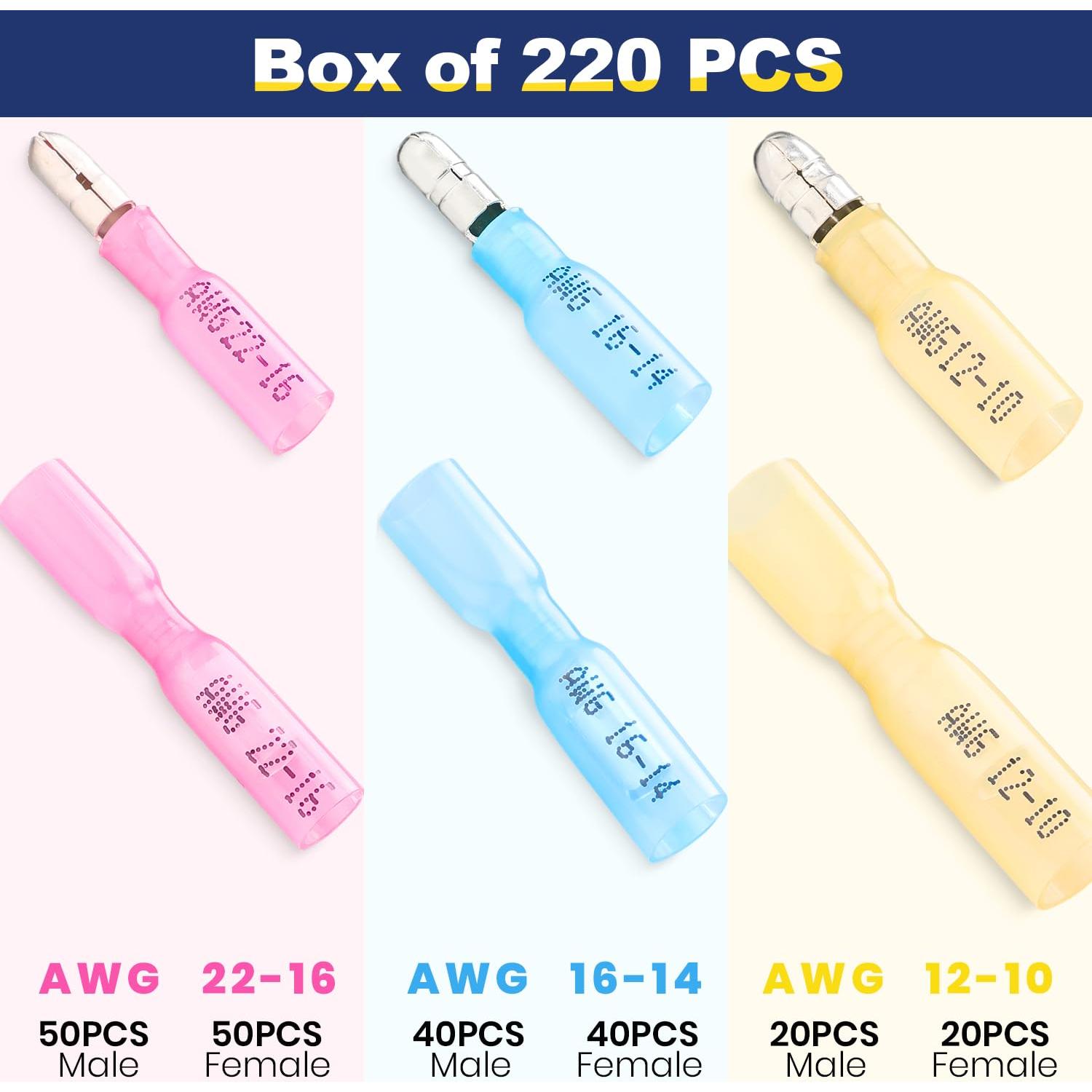 Kit 220 Piezas Conectores de Bala Termocontraíbles Haisstronica