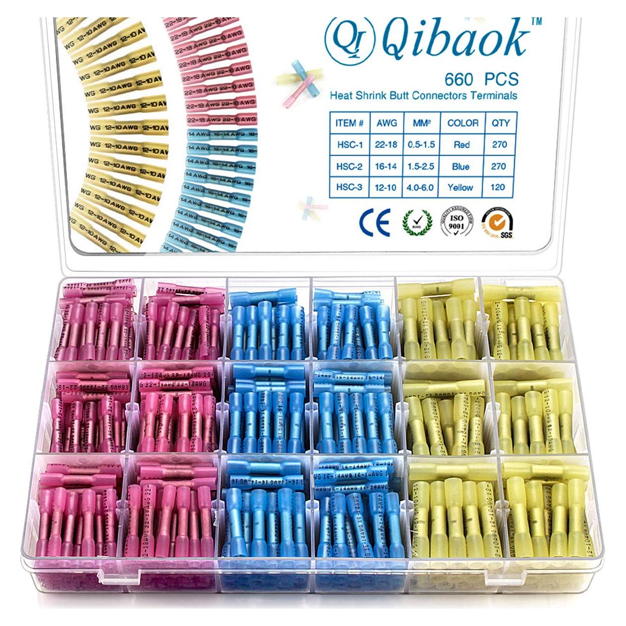 660 Conectores Termorretráctiles Qibaok Impermeables 22-10 AWG