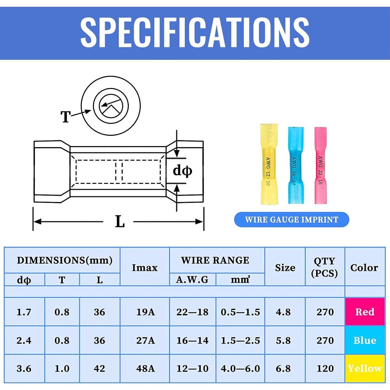660 Conectores Termorretráctiles Qibaok Impermeables 22-10 AWG