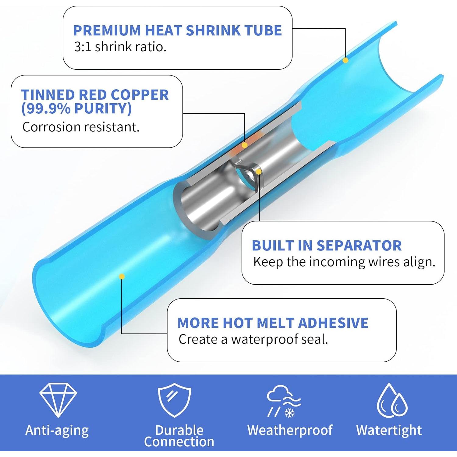 660 Conectores Termorretráctiles Qibaok Impermeables 22-10 AWG