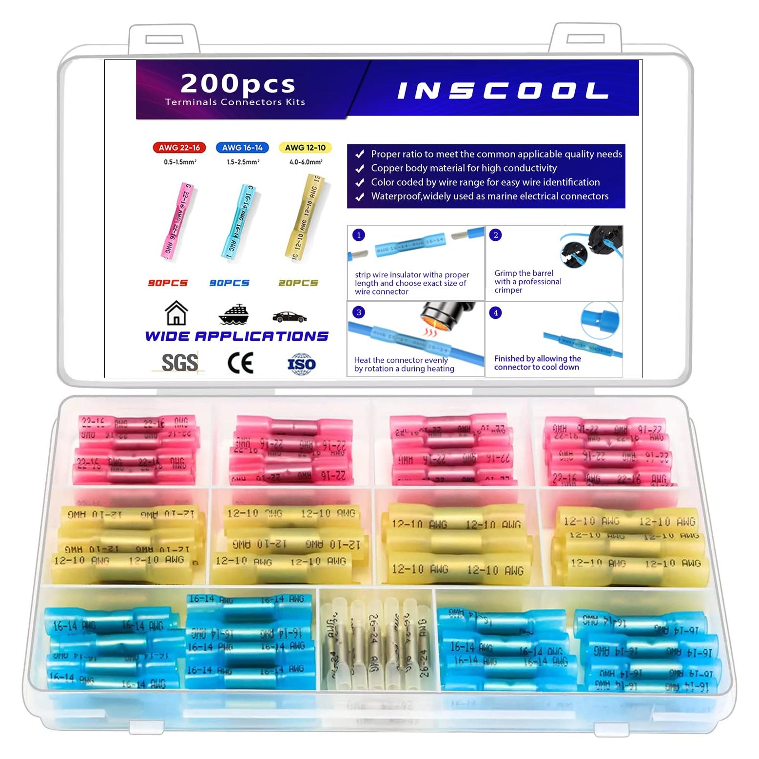 200 Conectores de Empalme Termoretráctil INSCOOL a Prueba de Agua