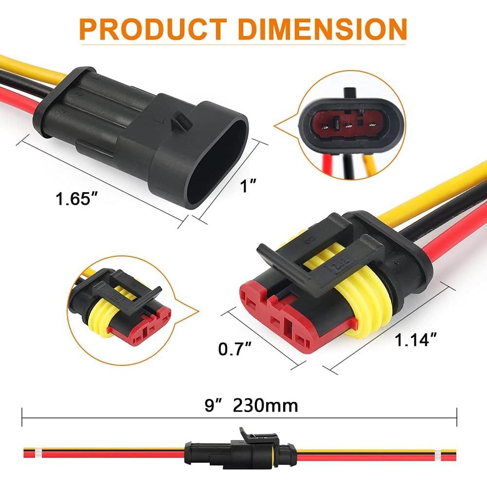 Conector Impermeable 3 Pines NAOEVO 16 AWG para Coche Barco