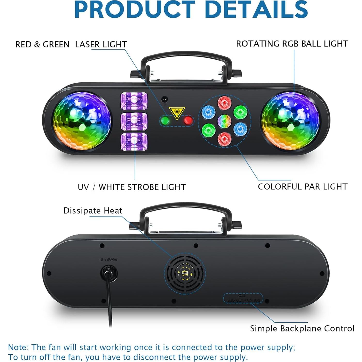 Luces de DJ Telbum PartyBar 5 en 1 con soporte y efectos