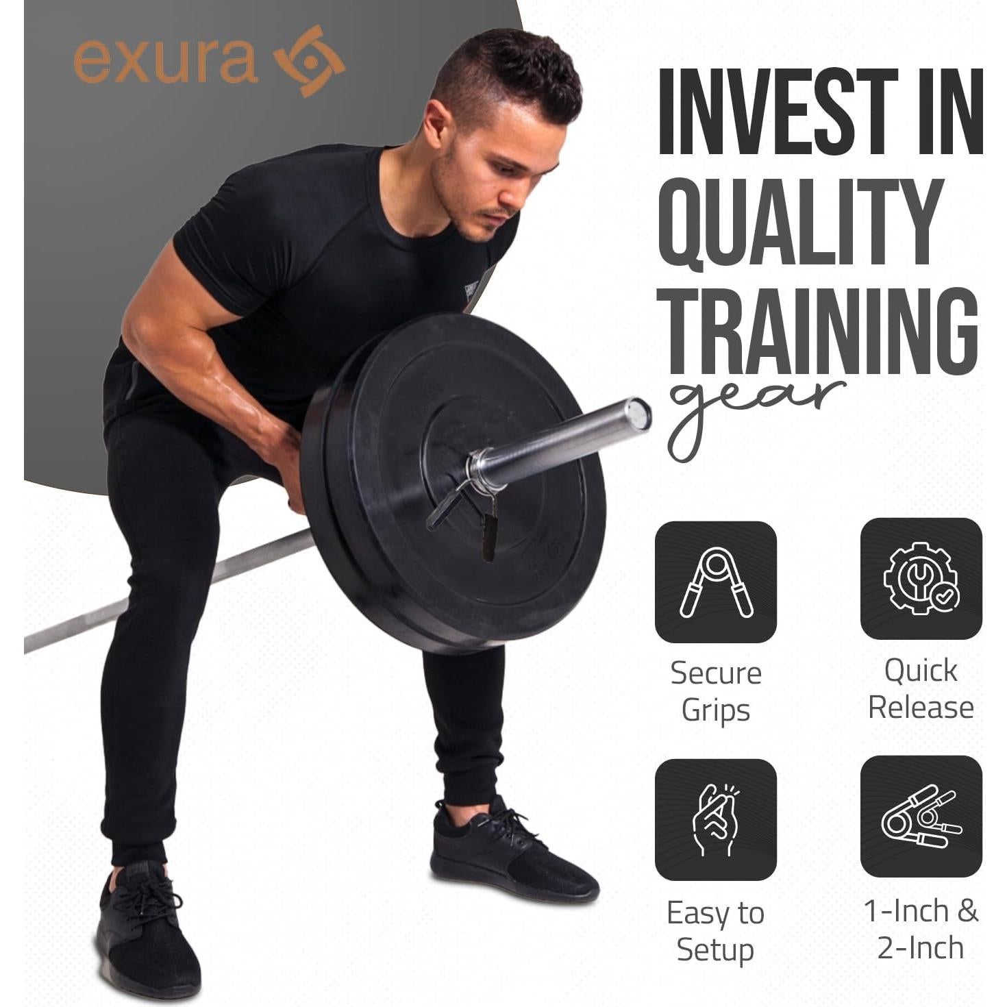 Collares de Resorte Exura para Barra Olímpica 2" y 1" - Clips de Pesas