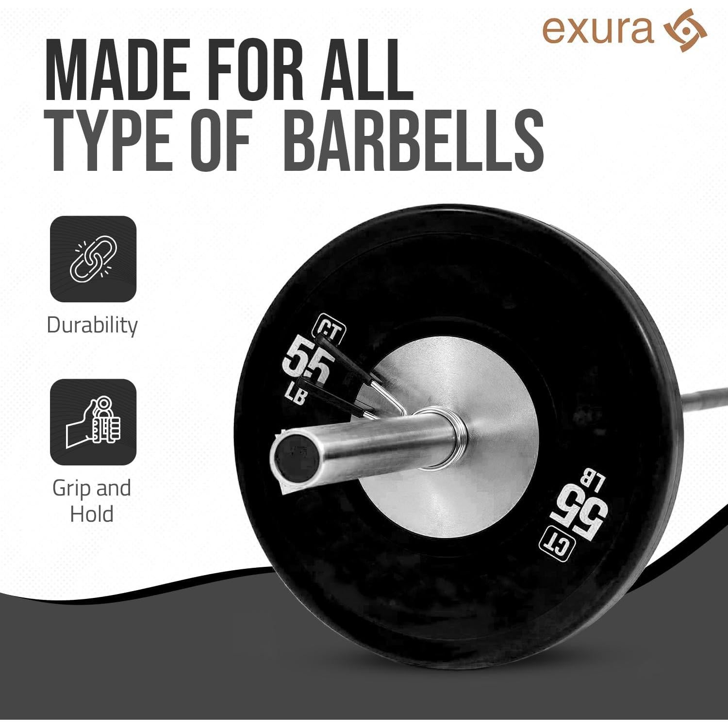 Collares de Resorte Exura para Barra Olímpica 2" y 1" - Clips de Pesas