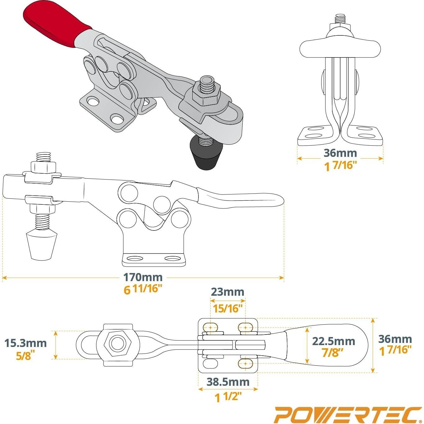 Kit de Abrazaderas de Palanca POWERTEC 72138 con T-Rail 91.4 cm