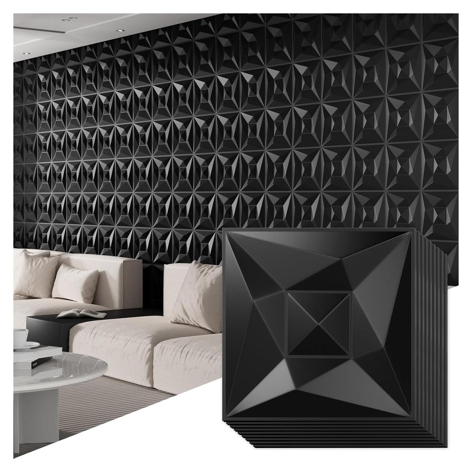 Paneles de Pared 3D Umedol 40 Pcs 30x30 cm Texturizados Negros