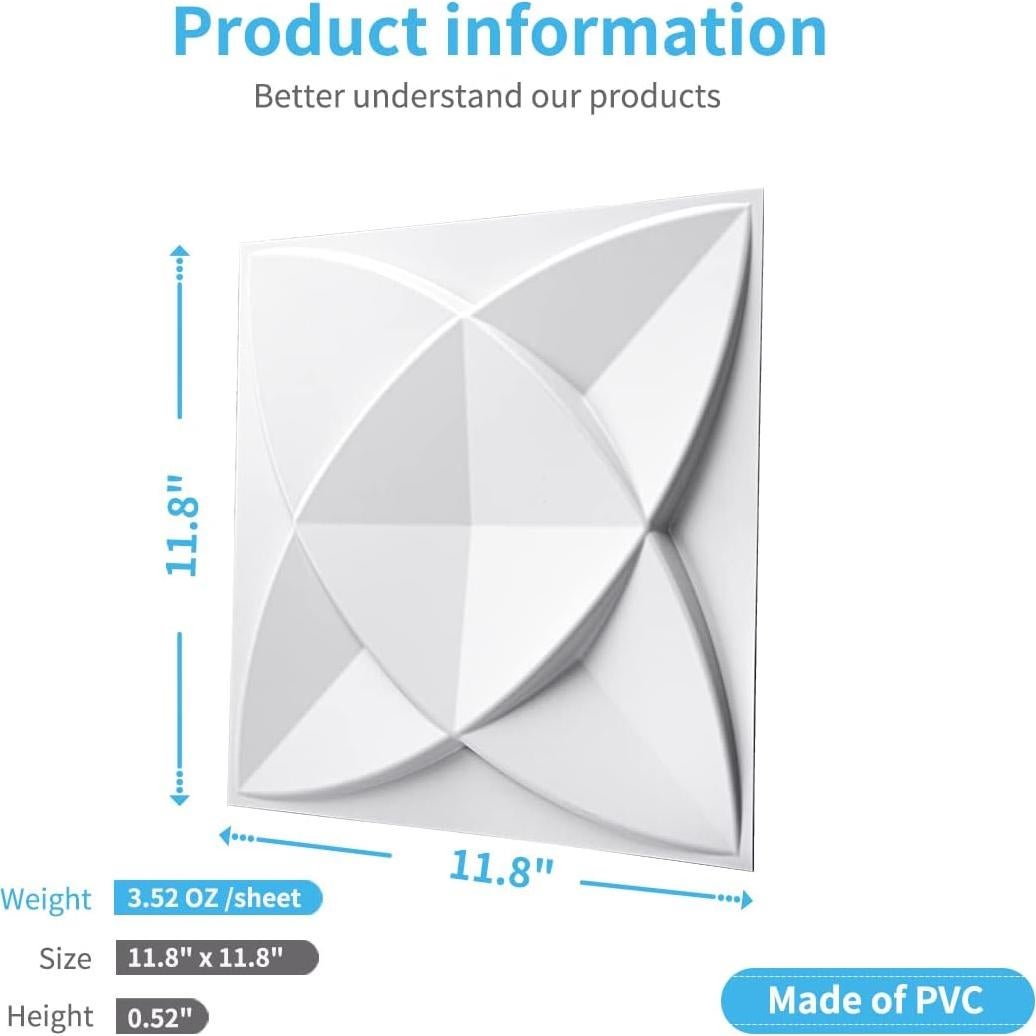 Paneles de Pared 3D Art3d de PVC Blanco - 33 Azulejos, 2.97 m²