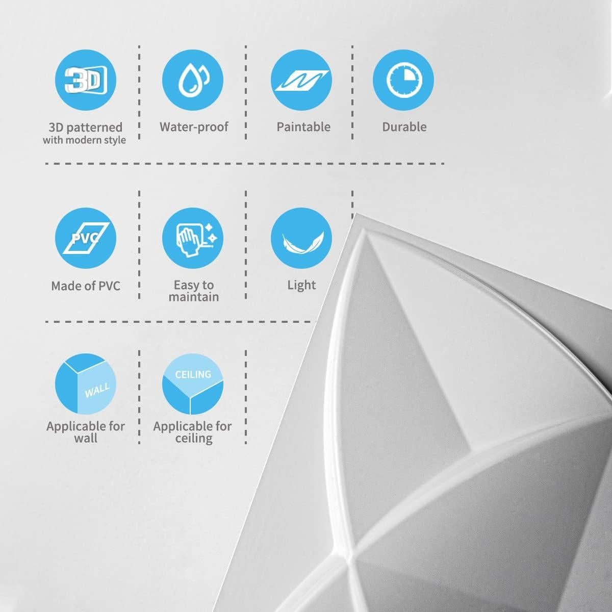 Paneles de Pared 3D Art3d de PVC Blanco - 33 Azulejos, 2.97 m²