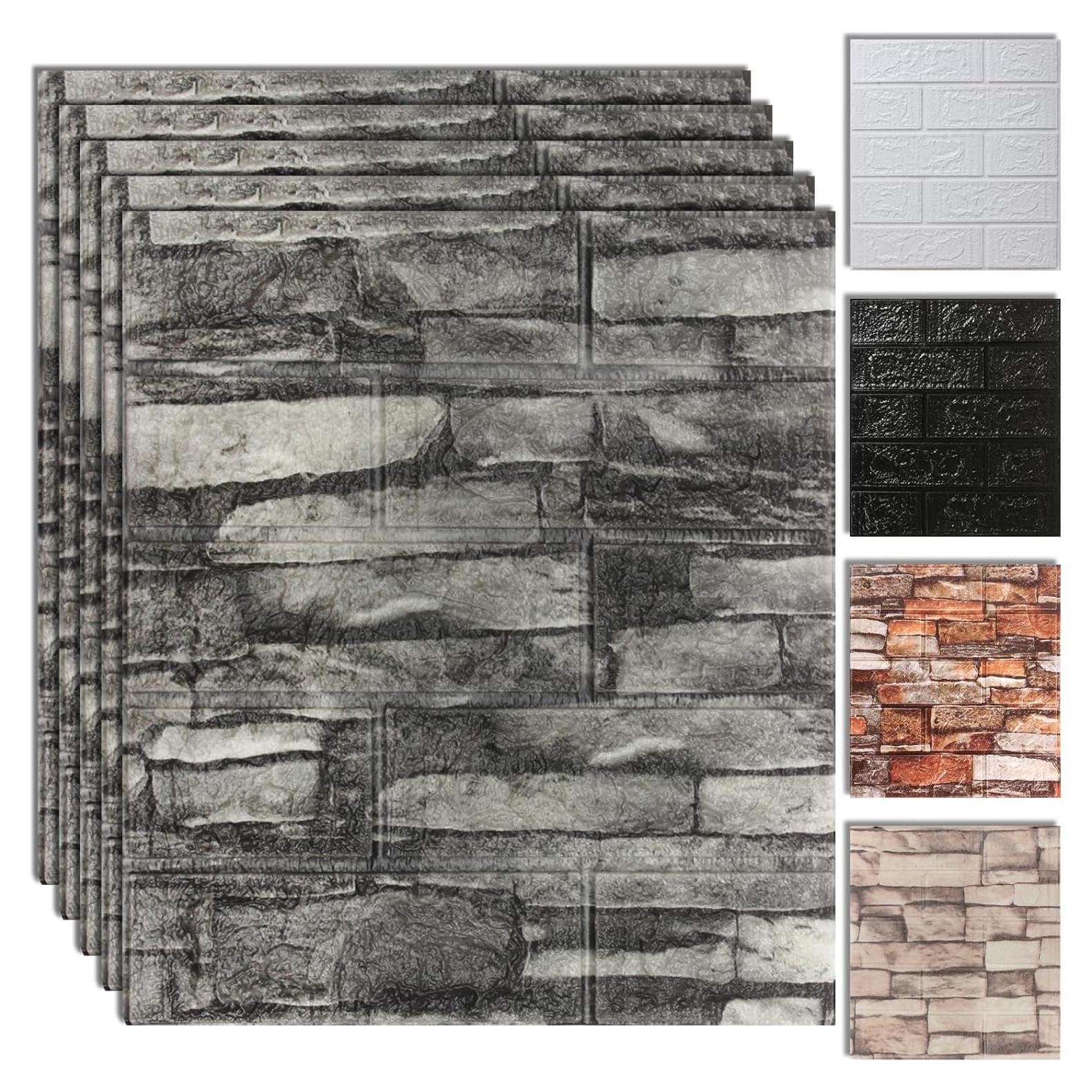 Paneles de Pared 3D Autoadhesivos SYYKDEF 10 Piezas Roca Negra