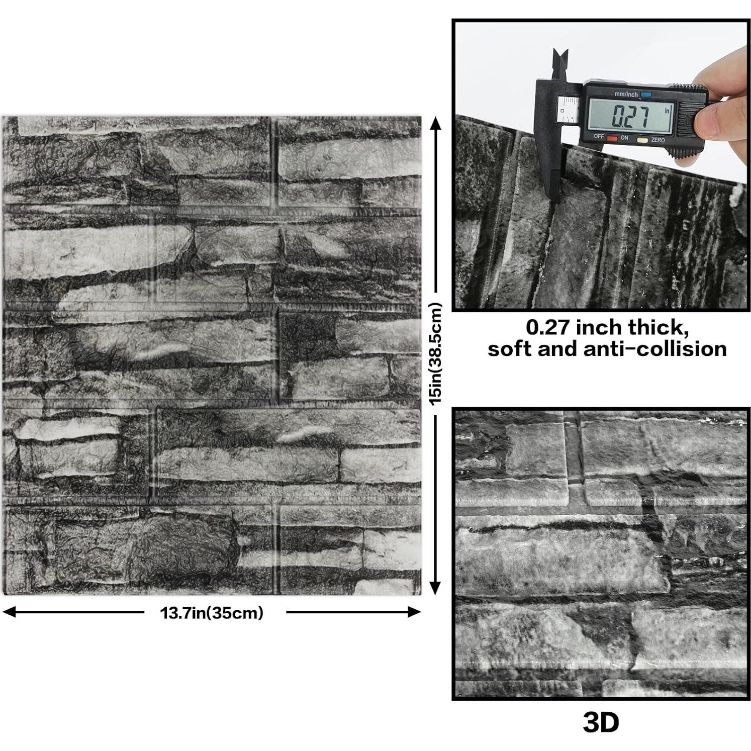 Paneles de Pared 3D Autoadhesivos SYYKDEF 10 Piezas Roca Negra