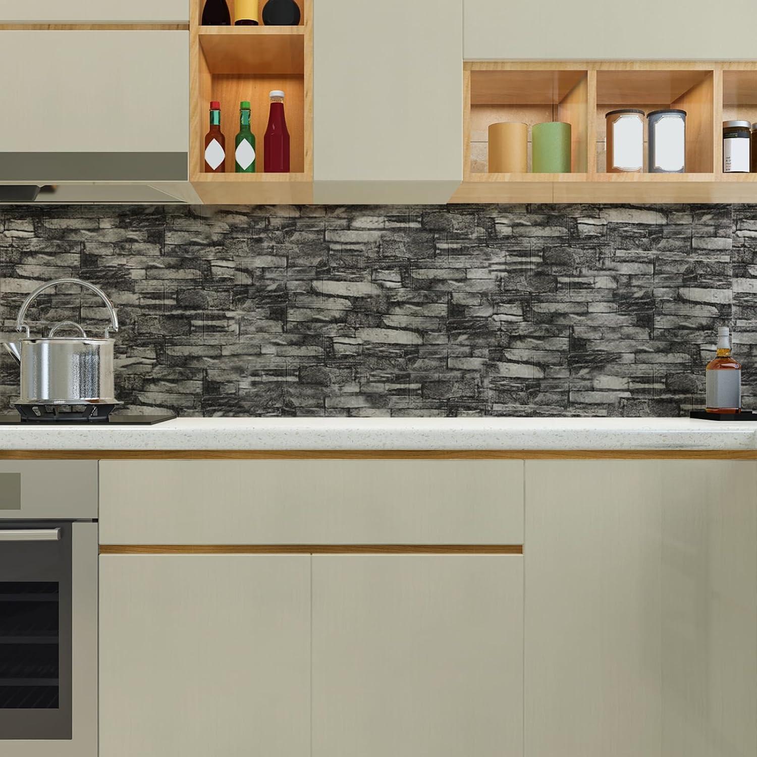 Paneles de Pared 3D Autoadhesivos SYYKDEF 10 Piezas Roca Negra