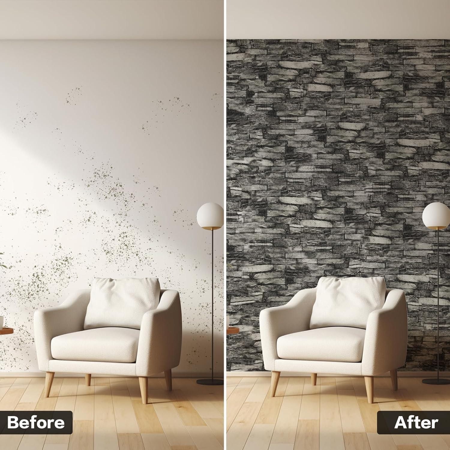 Paneles de Pared 3D Autoadhesivos SYYKDEF 10 Piezas Roca Negra