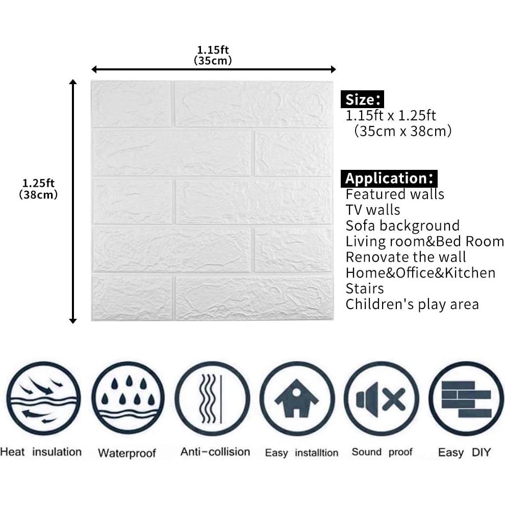 Paneles de Pared 3D Autoadhesivos Sodeno 10 Pzs Ladrillo Blanco