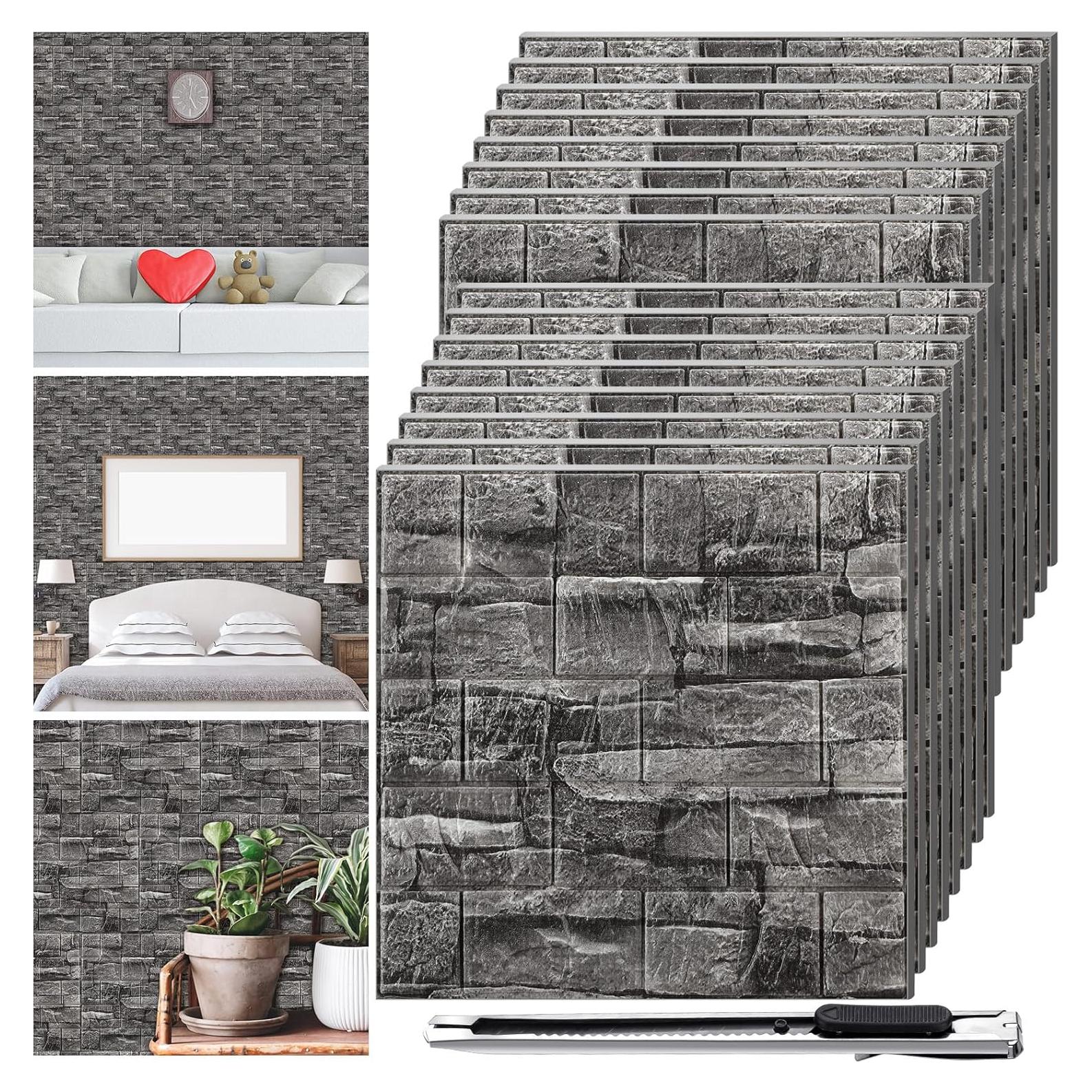 Paneles de Pared 3D Autoadhesivos Colarr 60 Pcs Piedra Negra