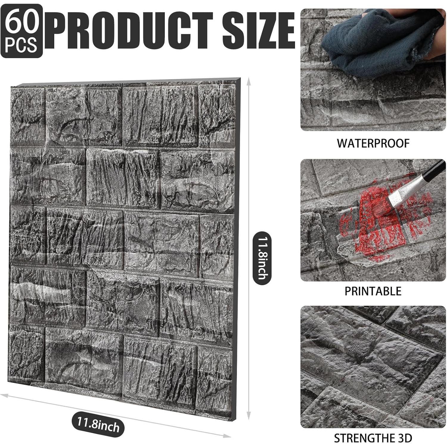 Paneles de Pared 3D Autoadhesivos Colarr 60 Pcs Piedra Negra