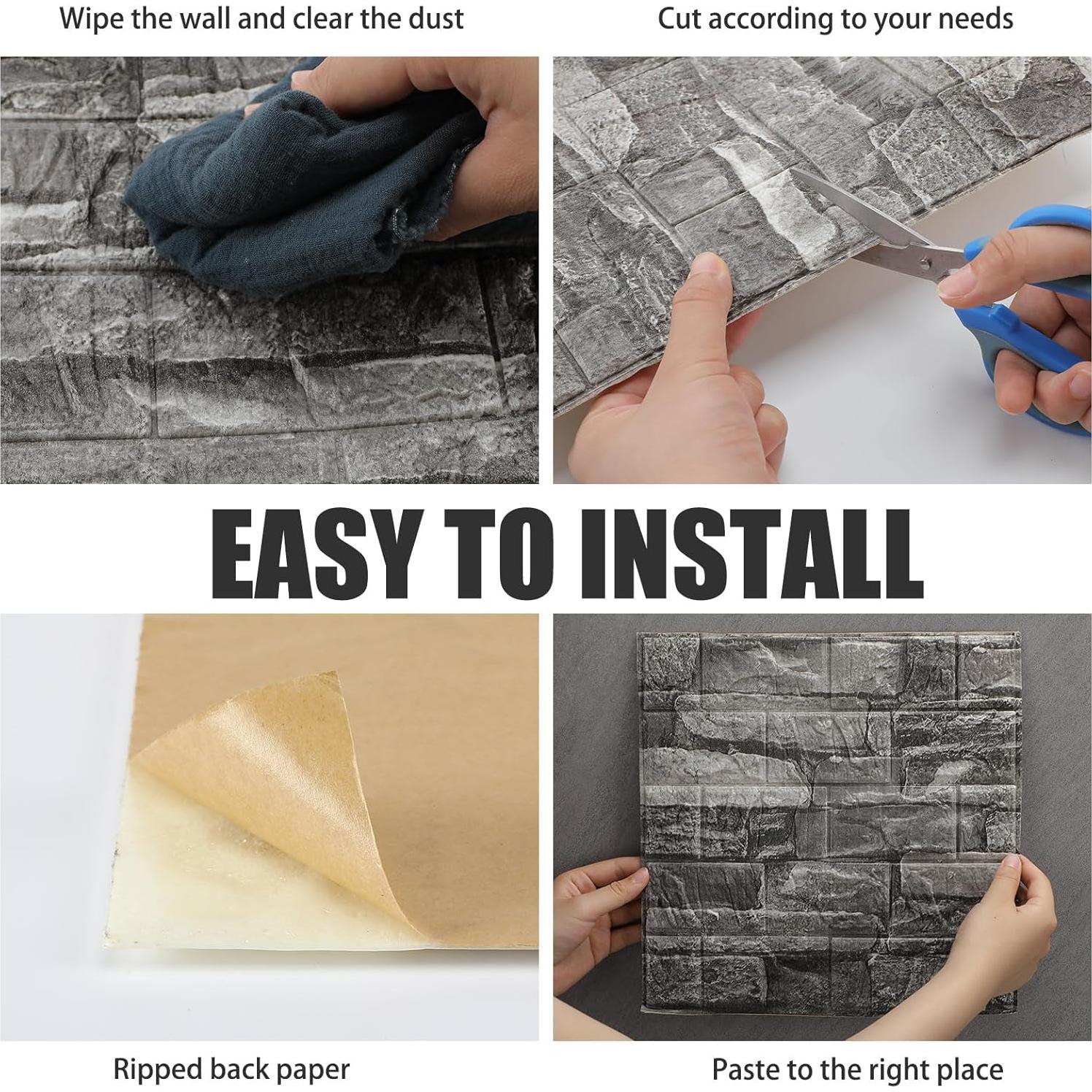 Paneles de Pared 3D Autoadhesivos Colarr 60 Pcs Piedra Negra