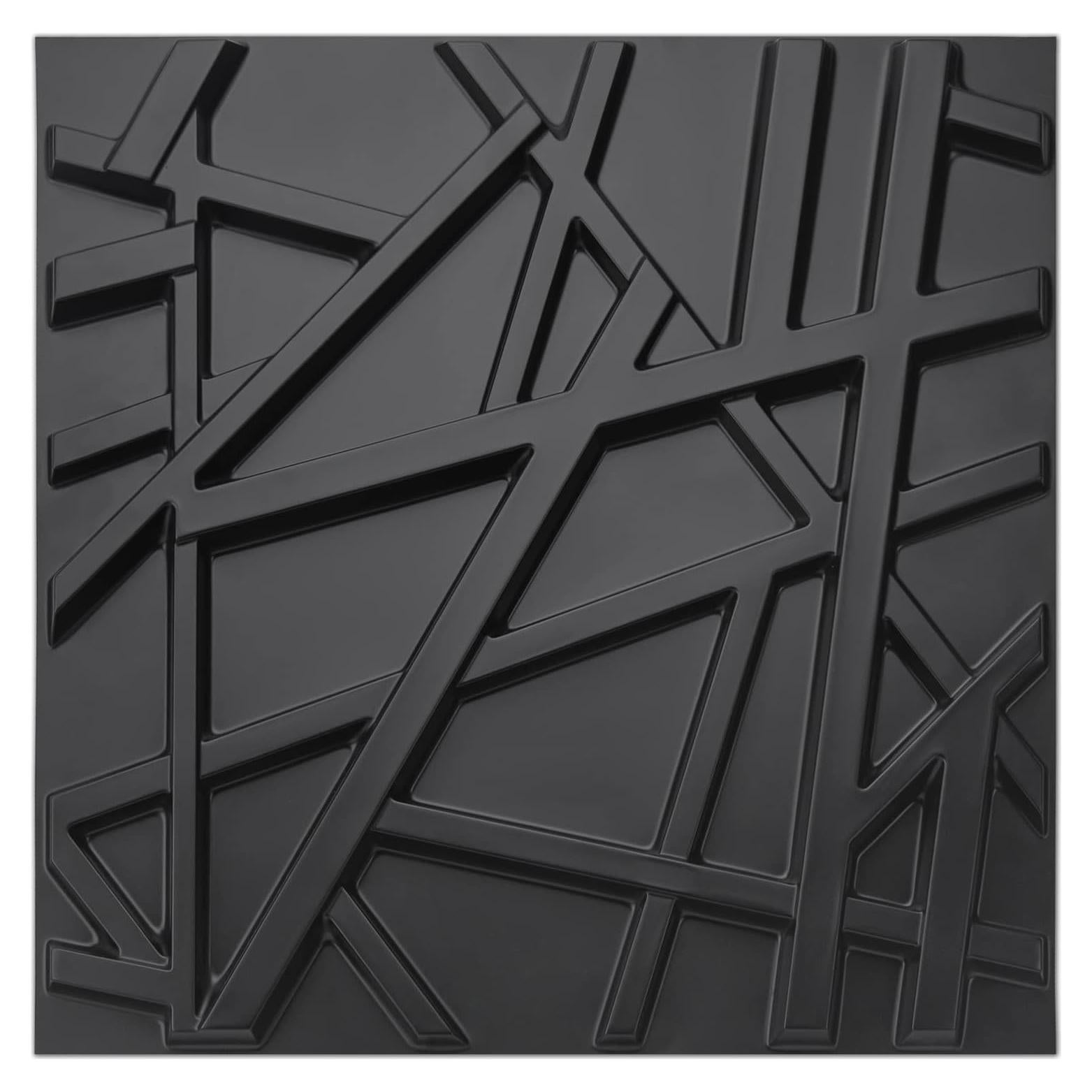 Paneles de Pared 3D Art3d PVC Negro 500x500mm Paquete 12