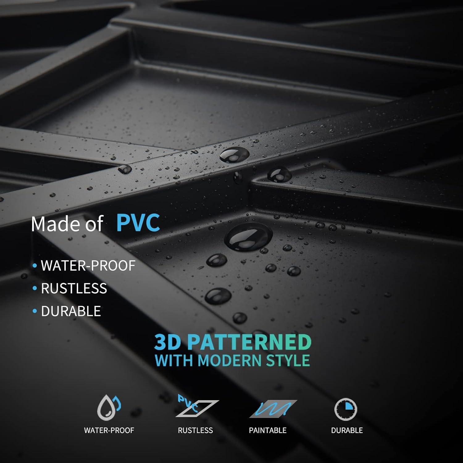 Paneles de Pared 3D Art3d PVC Negro 500x500mm Paquete 12