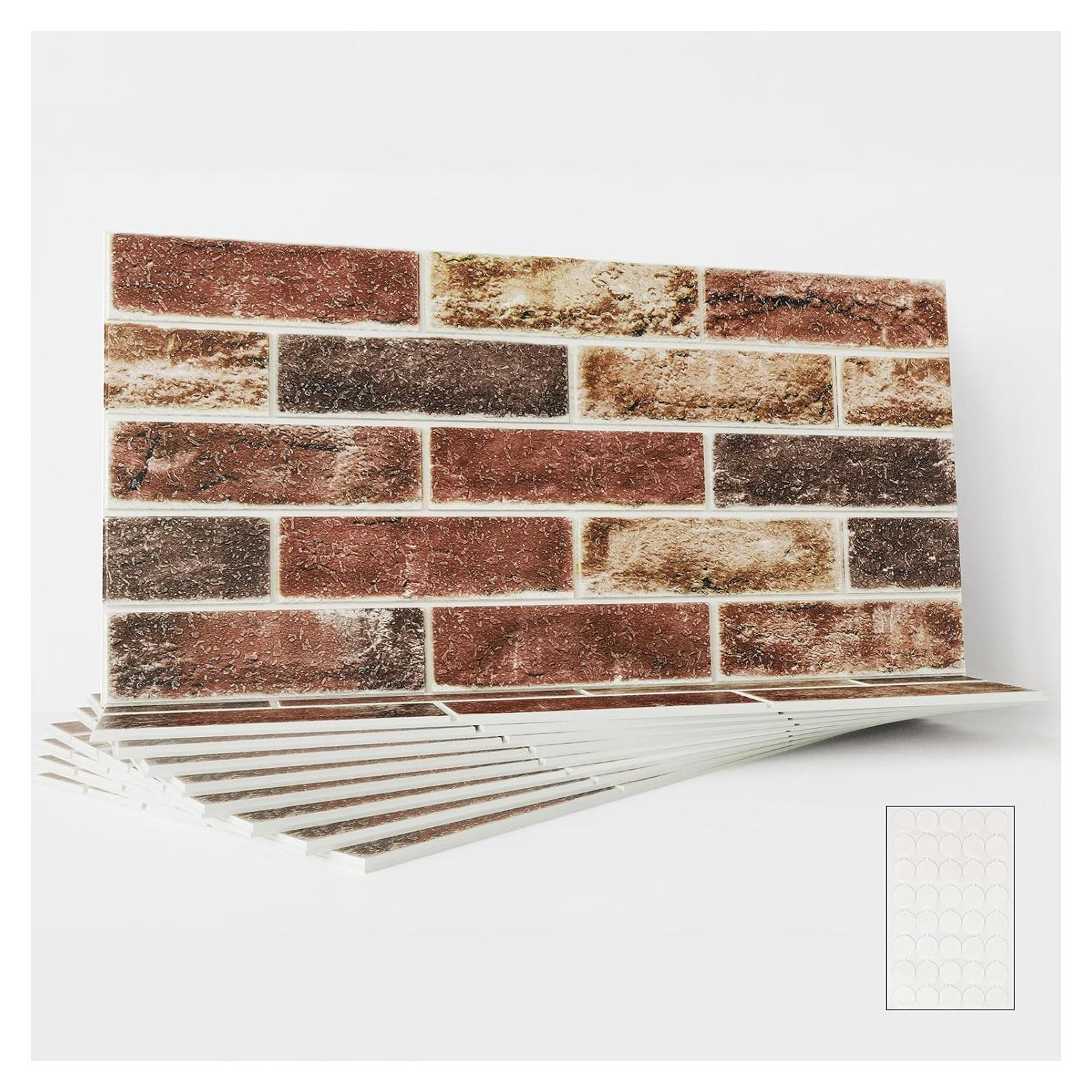 Paneles de Pared 3D Autoadhesivos Abyssaly 10 PCS Ladrillo Rojo