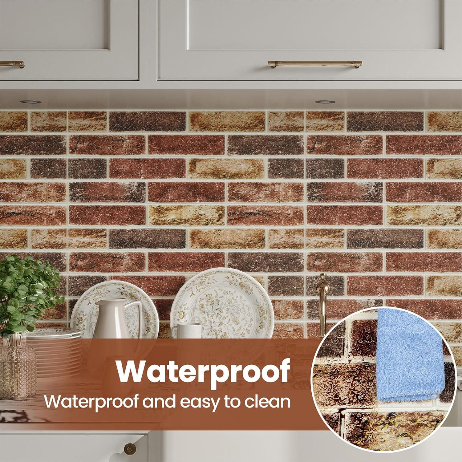 Paneles de Pared 3D Autoadhesivos Abyssaly 10 PCS Ladrillo Rojo