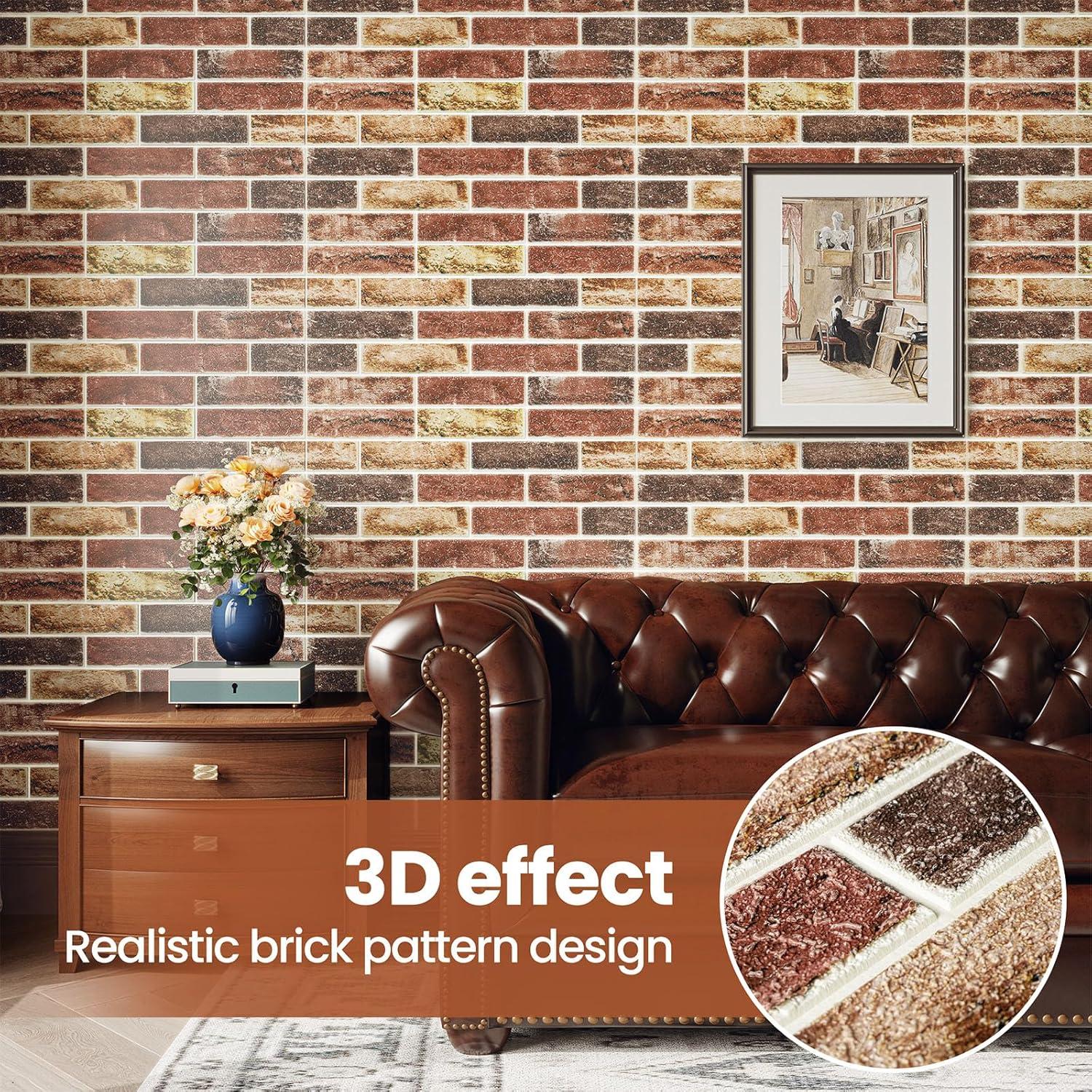 Paneles de Pared 3D Autoadhesivos Abyssaly 10 PCS Ladrillo Rojo