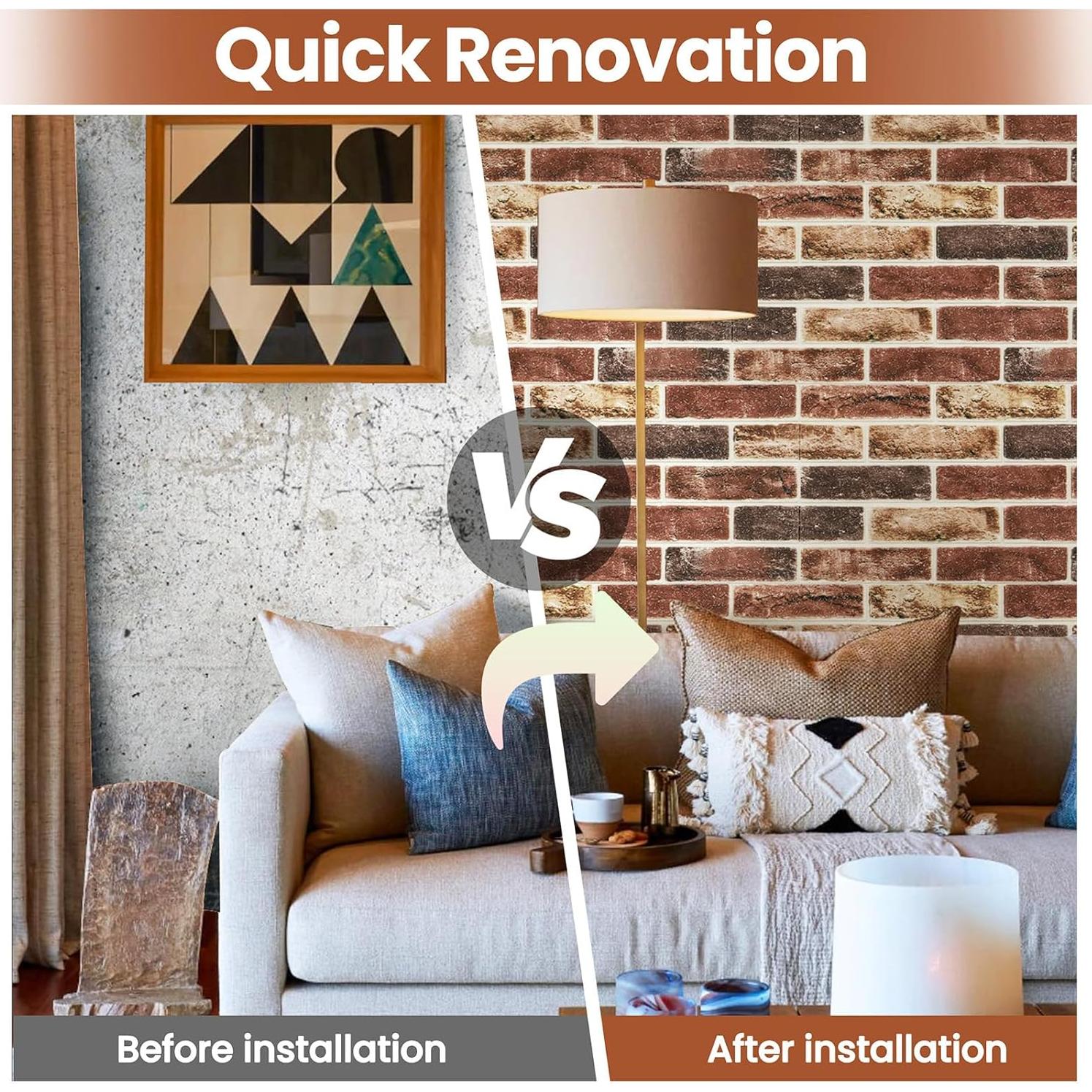 Paneles de Pared 3D Autoadhesivos Abyssaly 10 PCS Ladrillo Rojo