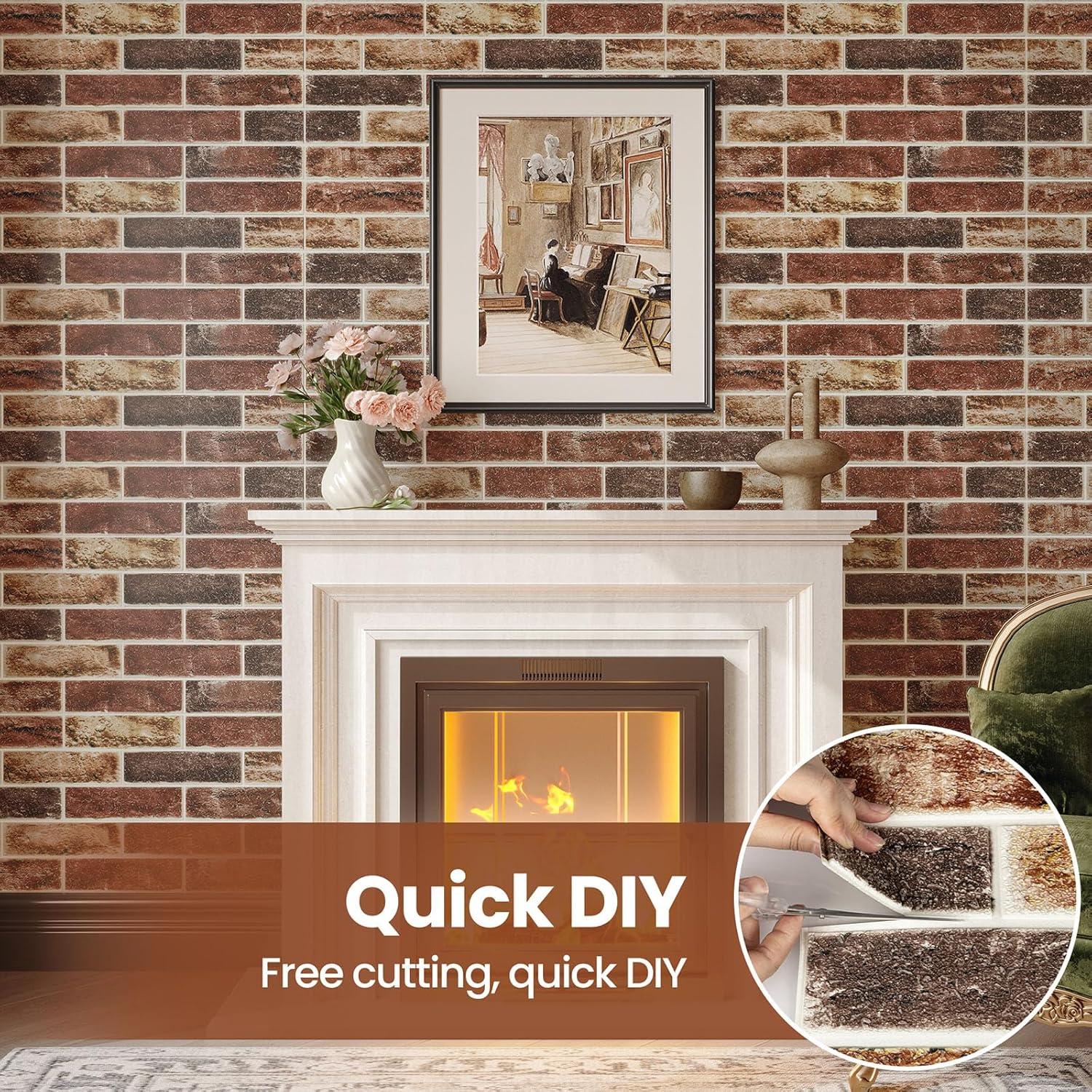 Paneles de Pared 3D Autoadhesivos Abyssaly 10 PCS Ladrillo Rojo