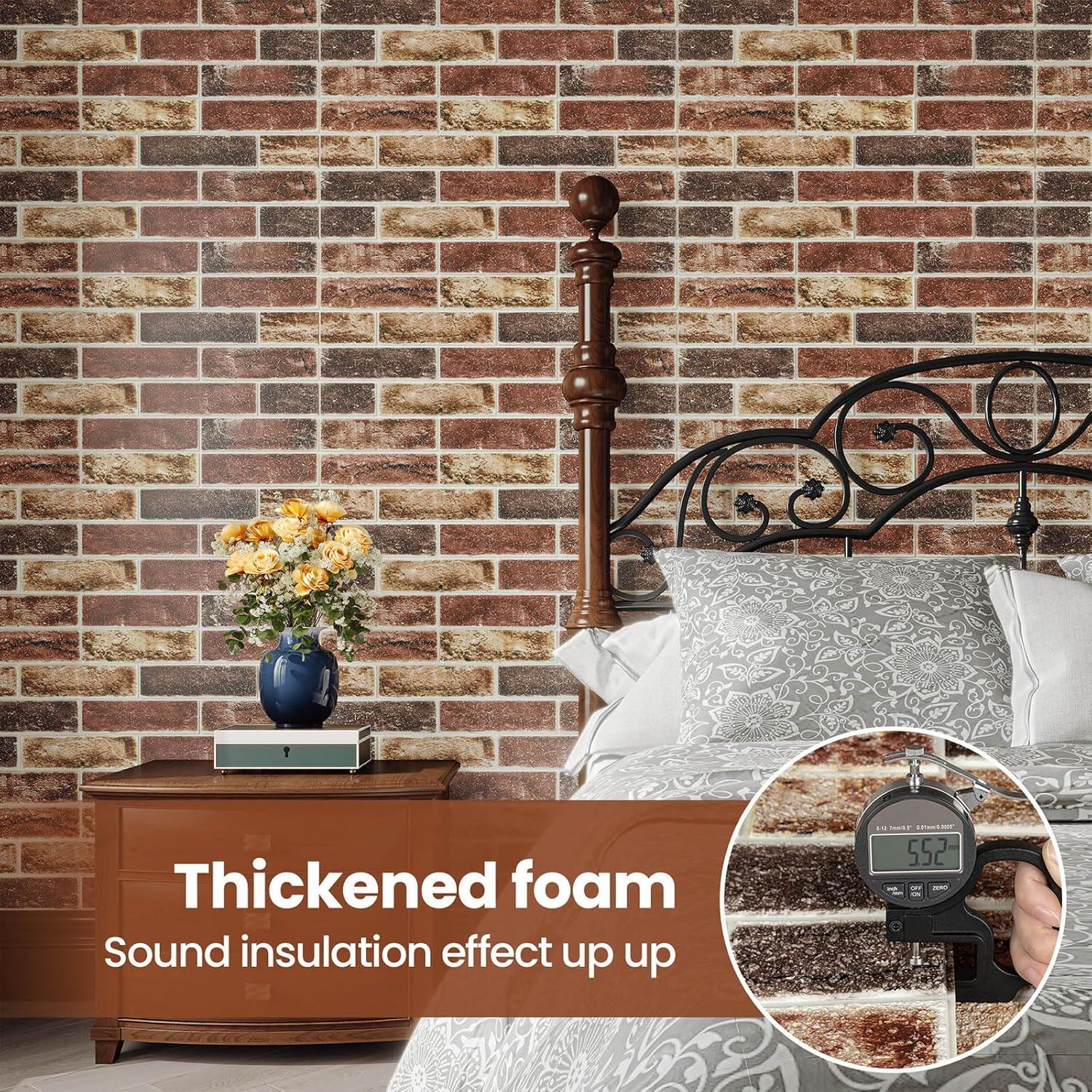 Paneles de Pared 3D Autoadhesivos Abyssaly 10 PCS Ladrillo Rojo