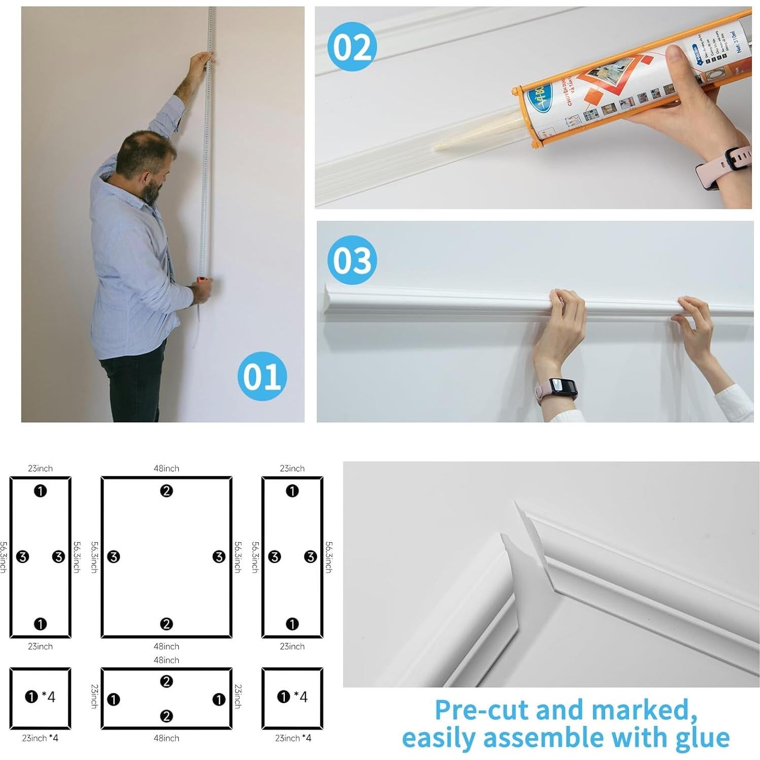 Juego de Molduras de Pared Pre-Cortadas Art3d 24 Piezas Blanco