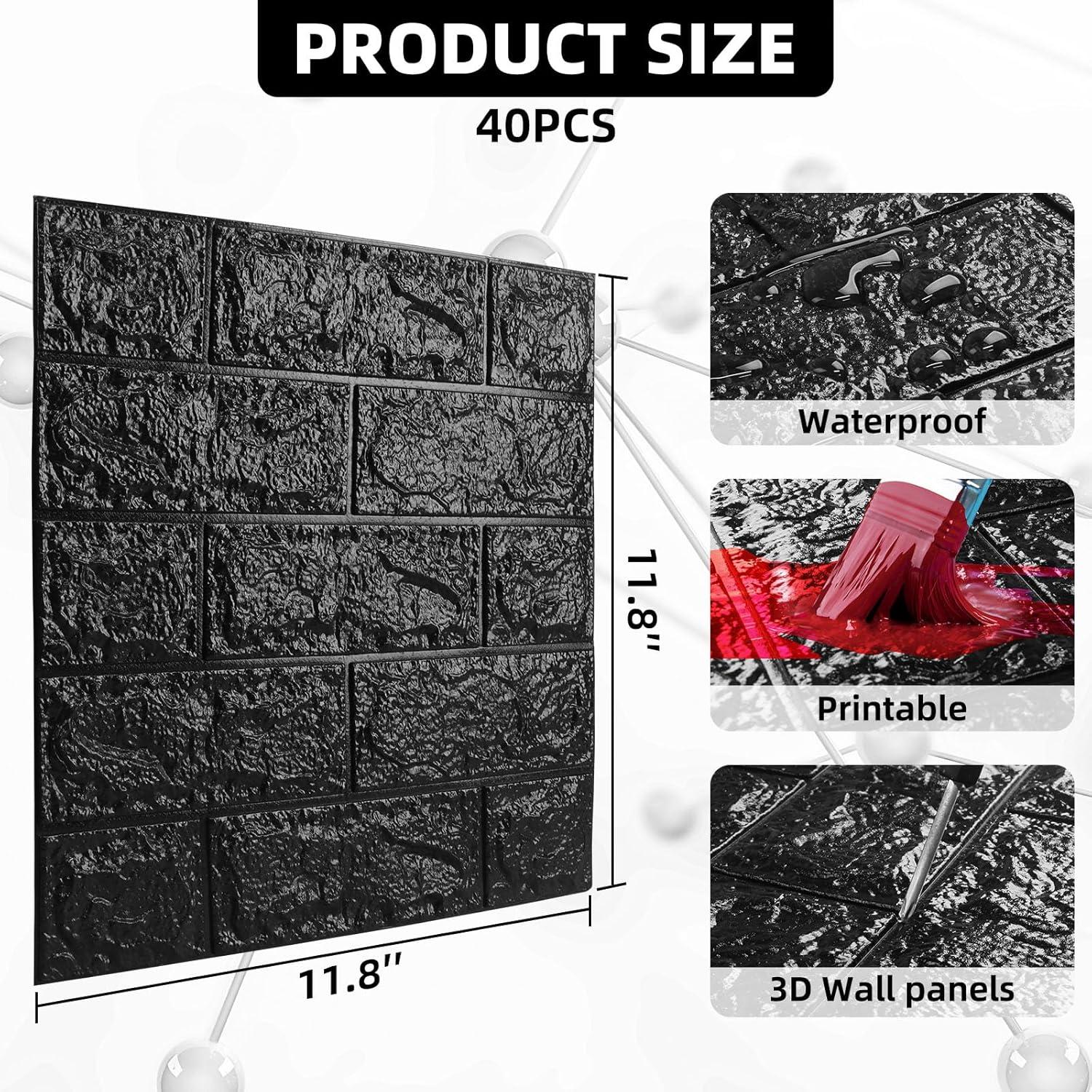 Paneles de Pared 3D Autoadhesivos Umedol 40 Pcs 30x30 cm Negro