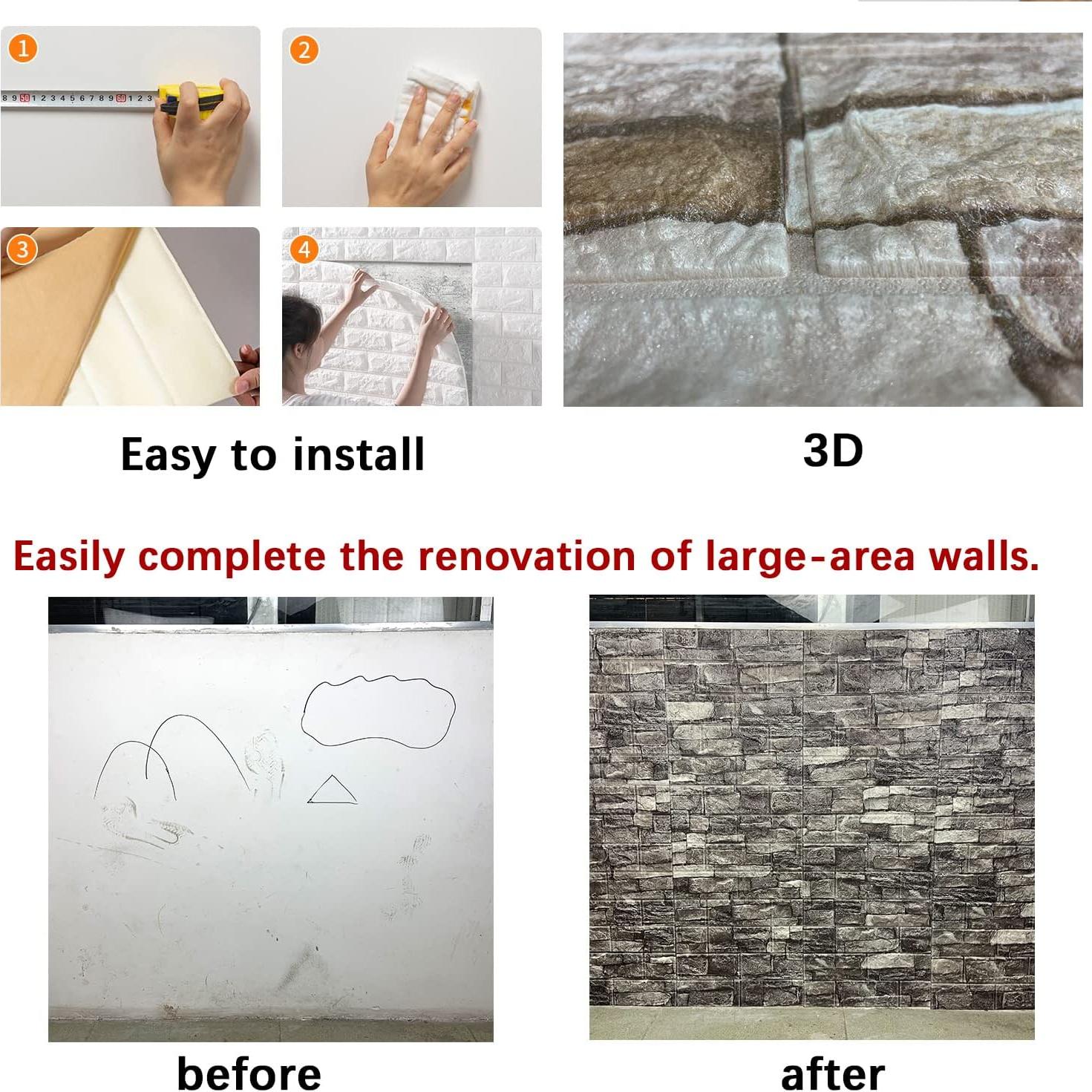 Paneles de Pared 3D Autoadhesivos YU LI 10PCS Color Roca