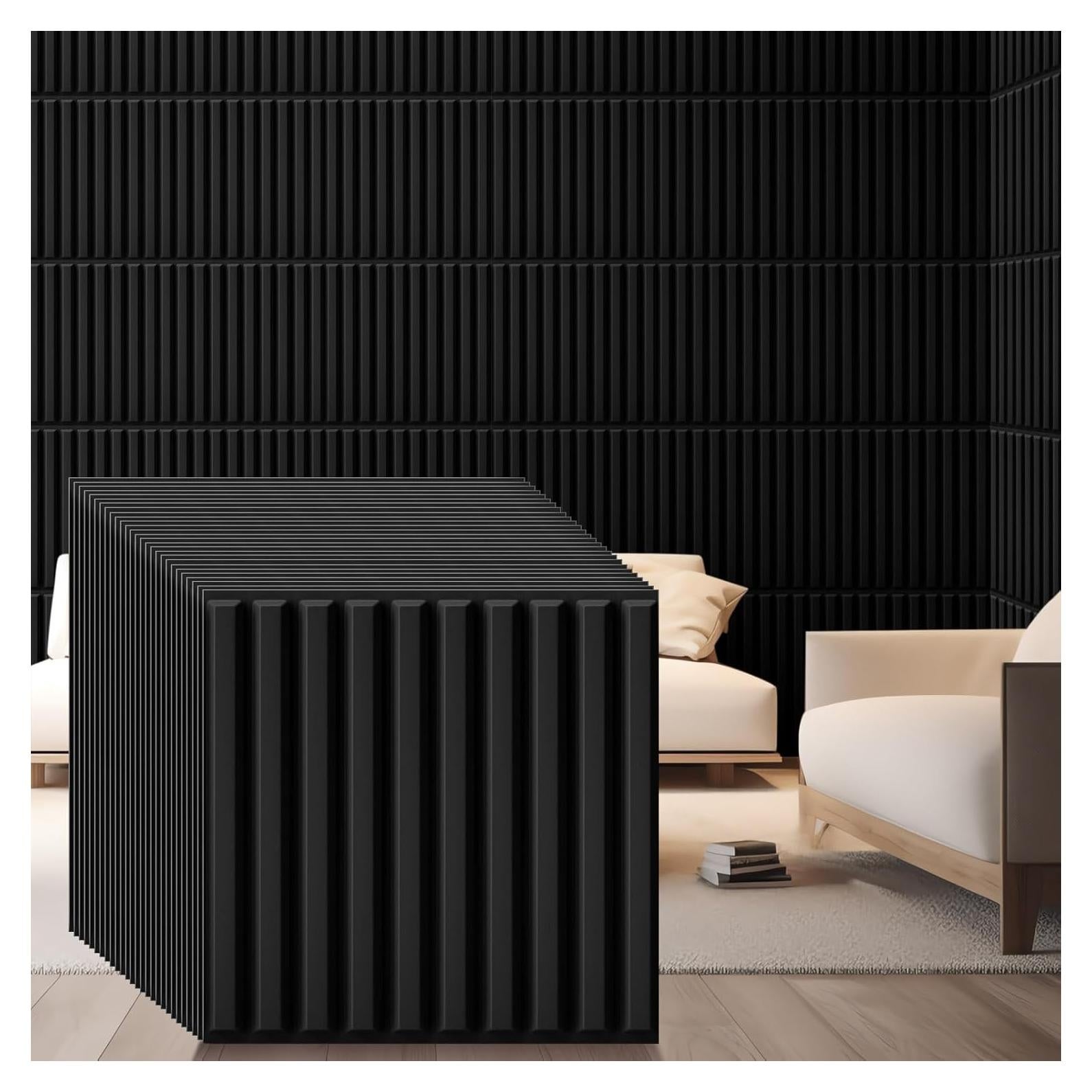 32 Paneles de Pared 3D Nuanchu PVC Texturizado 30x30cm Negro