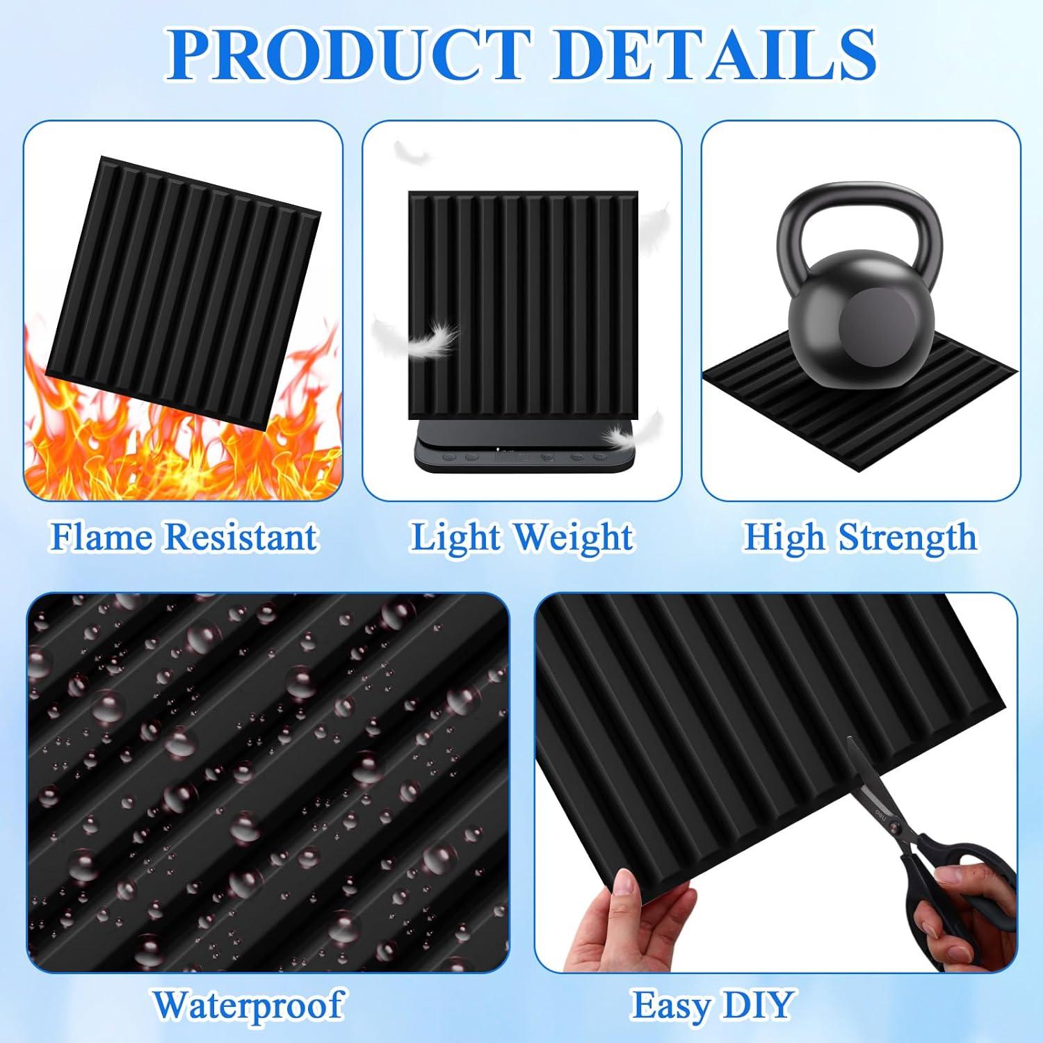 32 Paneles de Pared 3D Nuanchu PVC Texturizado 30x30cm Negro