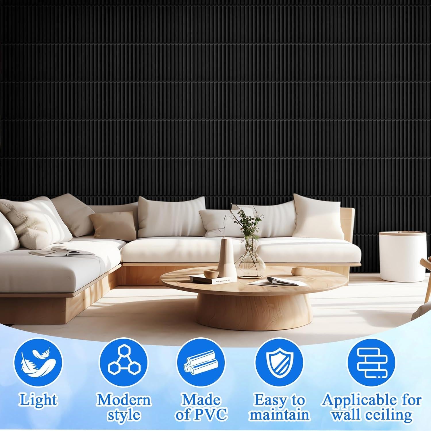 32 Paneles de Pared 3D Nuanchu PVC Texturizado 30x30cm Negro