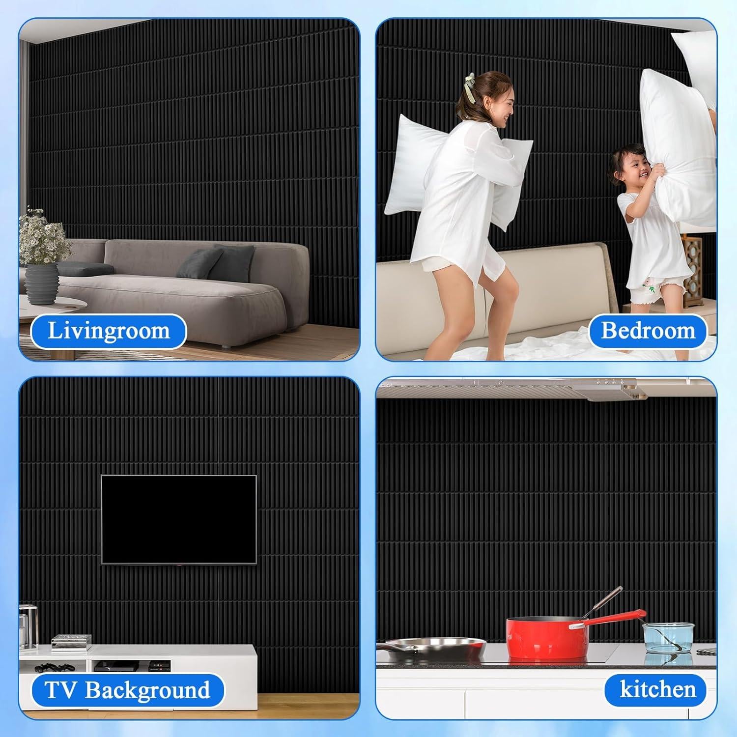 32 Paneles de Pared 3D Nuanchu PVC Texturizado 30x30cm Negro