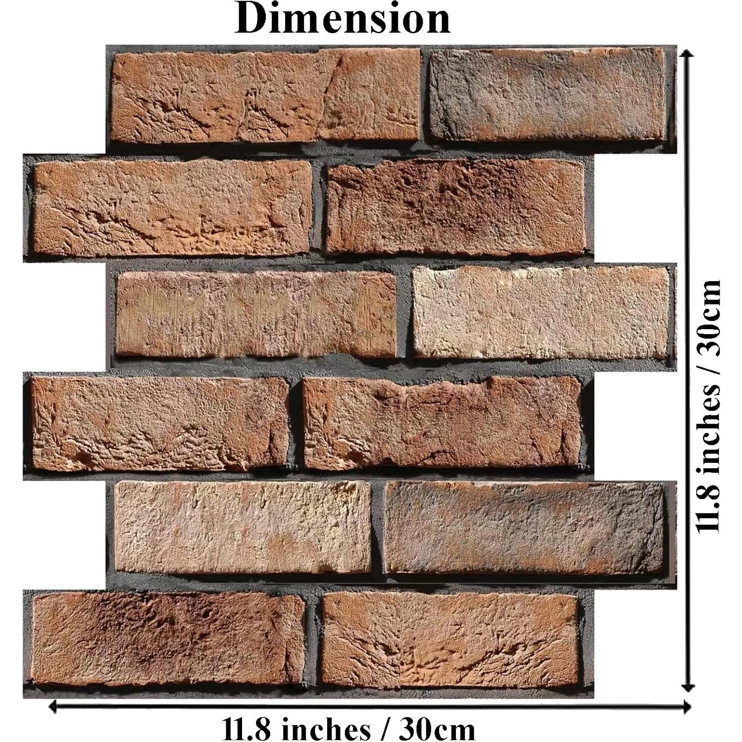 Paneles de Pared 3D Autoadhesivos Veczom Ladrillo Rojo 10 Piezas