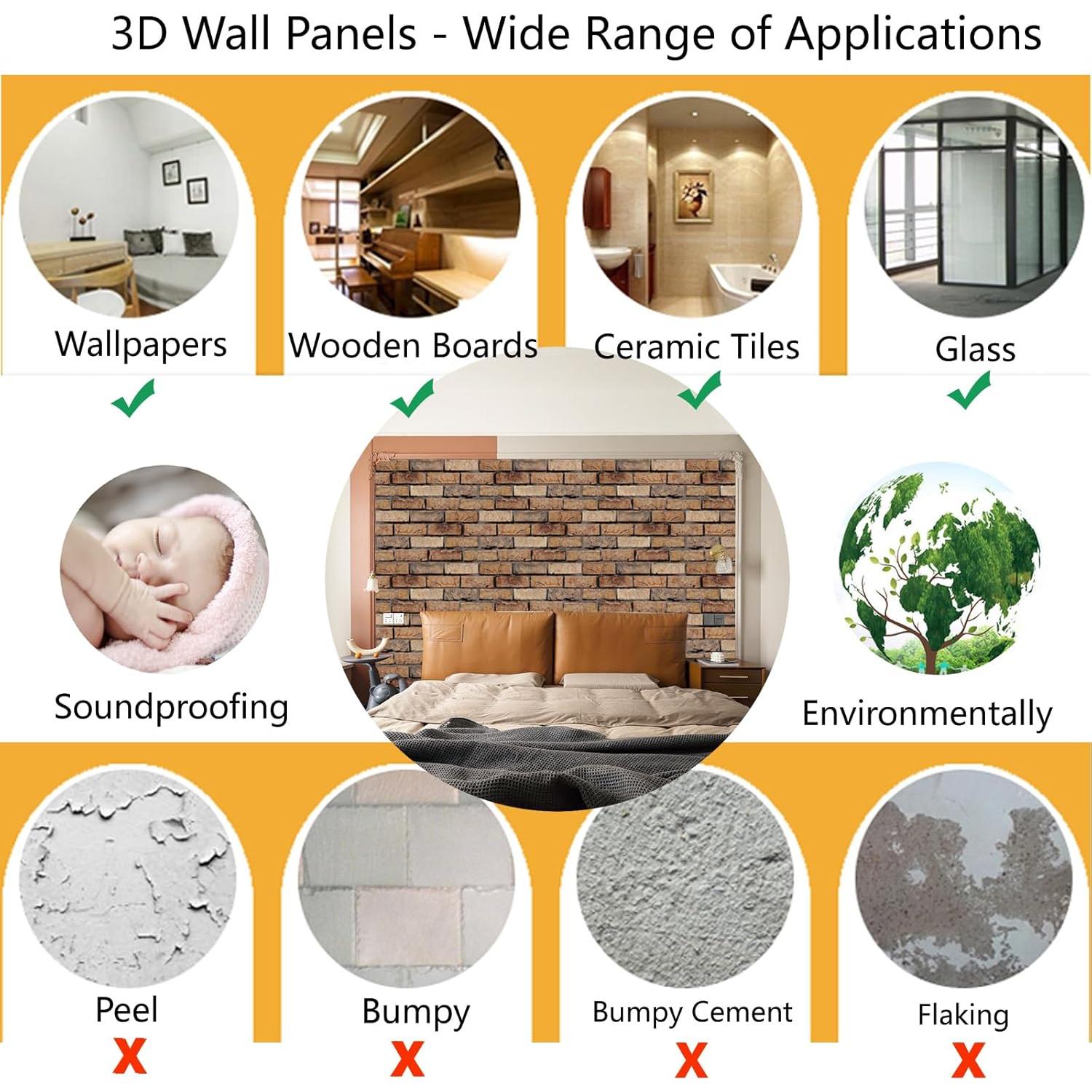 Paneles de Pared 3D Autoadhesivos Veczom Ladrillo Rojo 10 Piezas