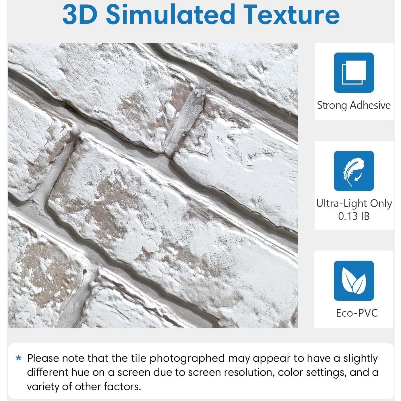 Panel de Pared 3D Autoadhesivo COMSTICKC Ladrillo Blanco 30x30cm