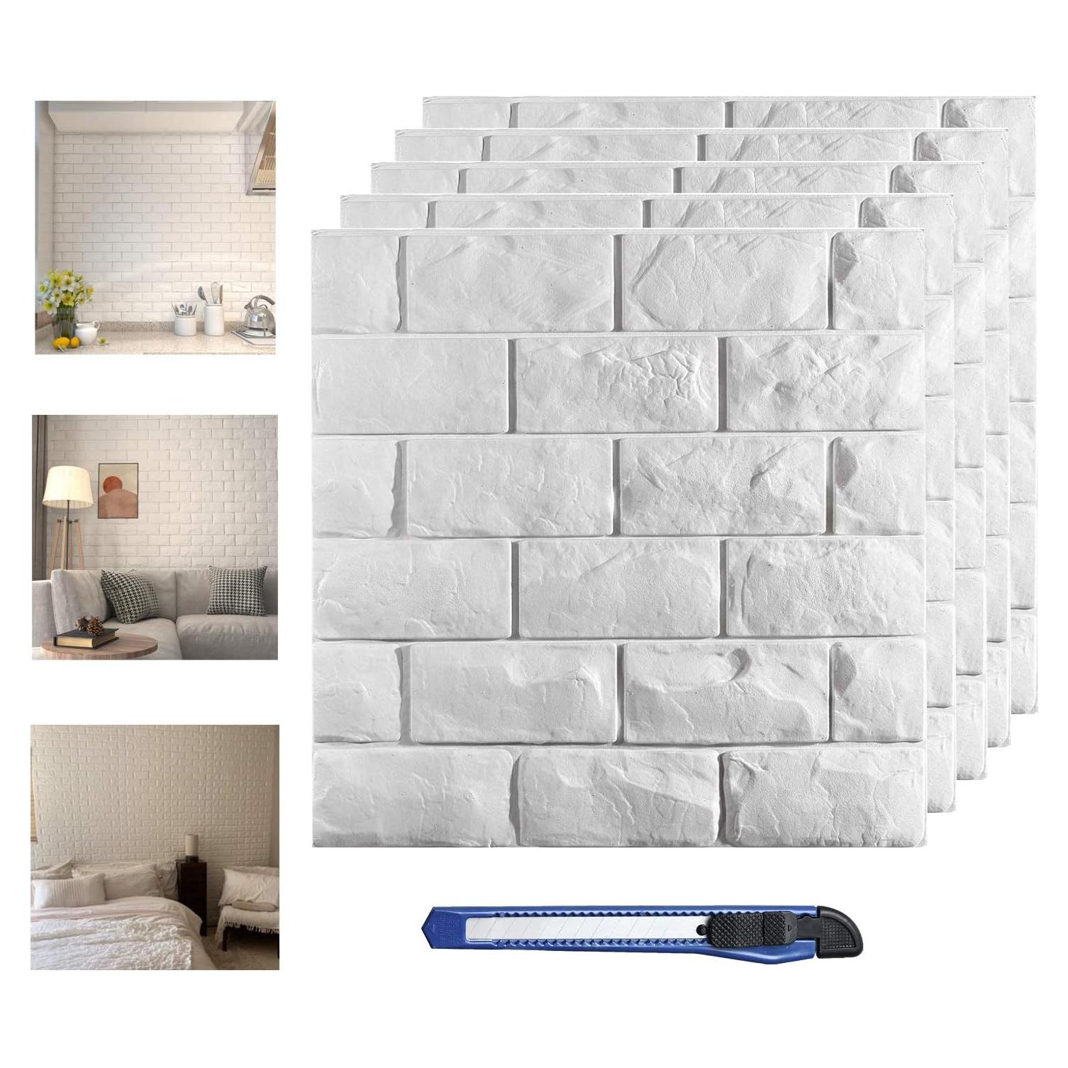 Paneles de Pared 3D Circloophs Ladrillo Blanco Autoadhesivos 30 Piezas