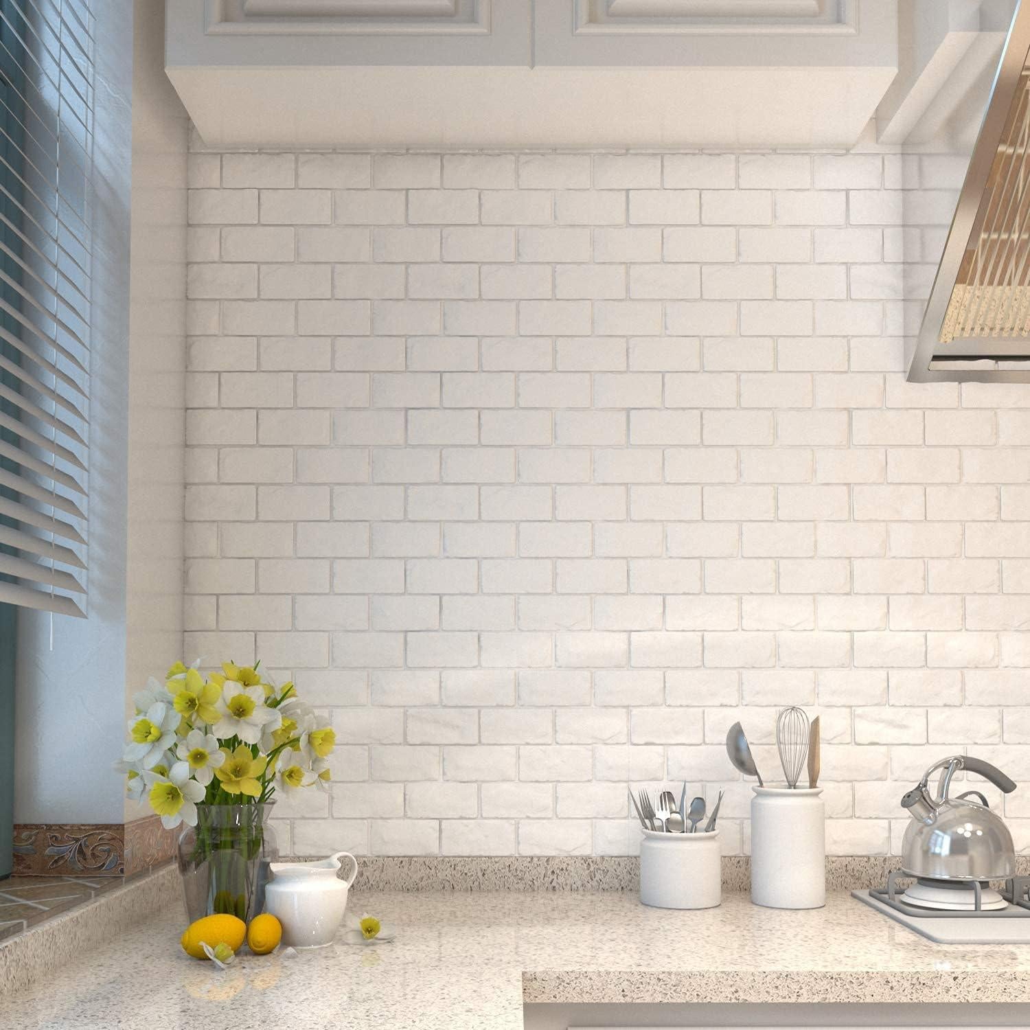 Paneles de Pared 3D Circloophs Ladrillo Blanco Autoadhesivos 30 Piezas