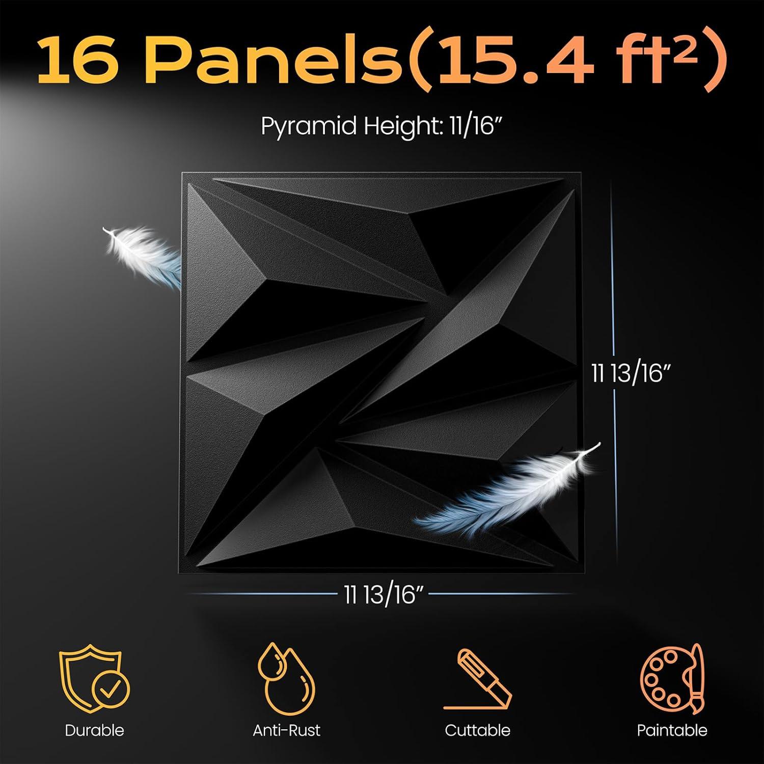 Paneles de Pared 3D Sonicism Negro Carbón Paquete de 16