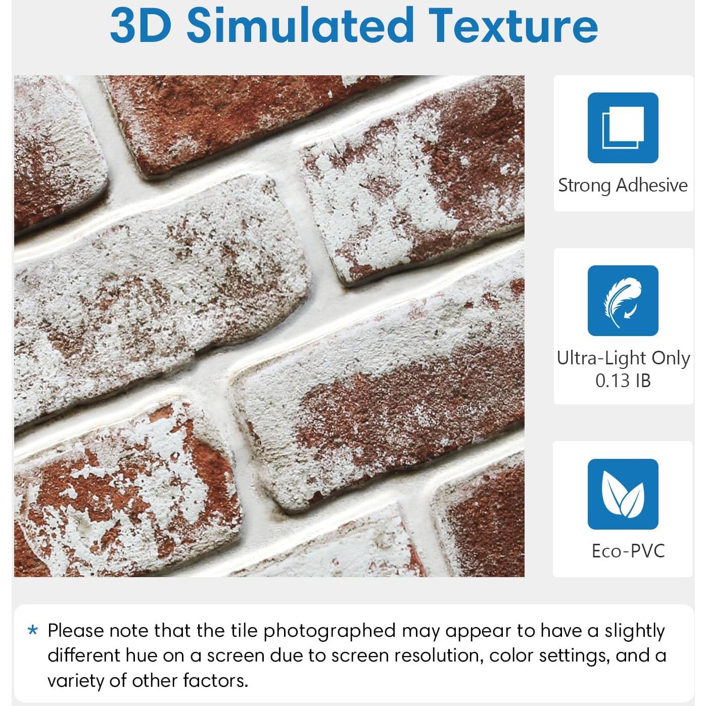 Paneles de Pared 3D Adhesivos COMSTICKC Ladrillo PVC 10 Piezas